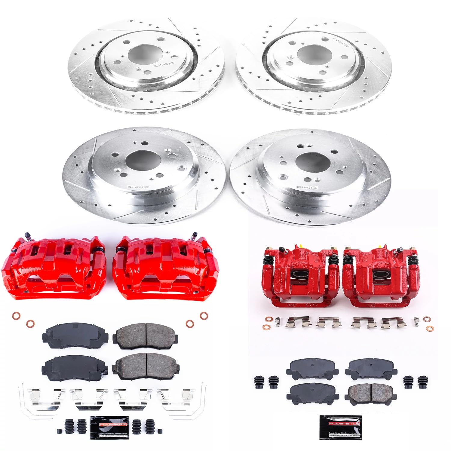 Power Stop Z23 Evolution KC6958 Front and Rear Brake Caliper Kit-Brake Rotors, Carbon-Fiber Ceramic Brake Pads, Calipers For Honda Odyssey 2015-2017 [Model Specific]