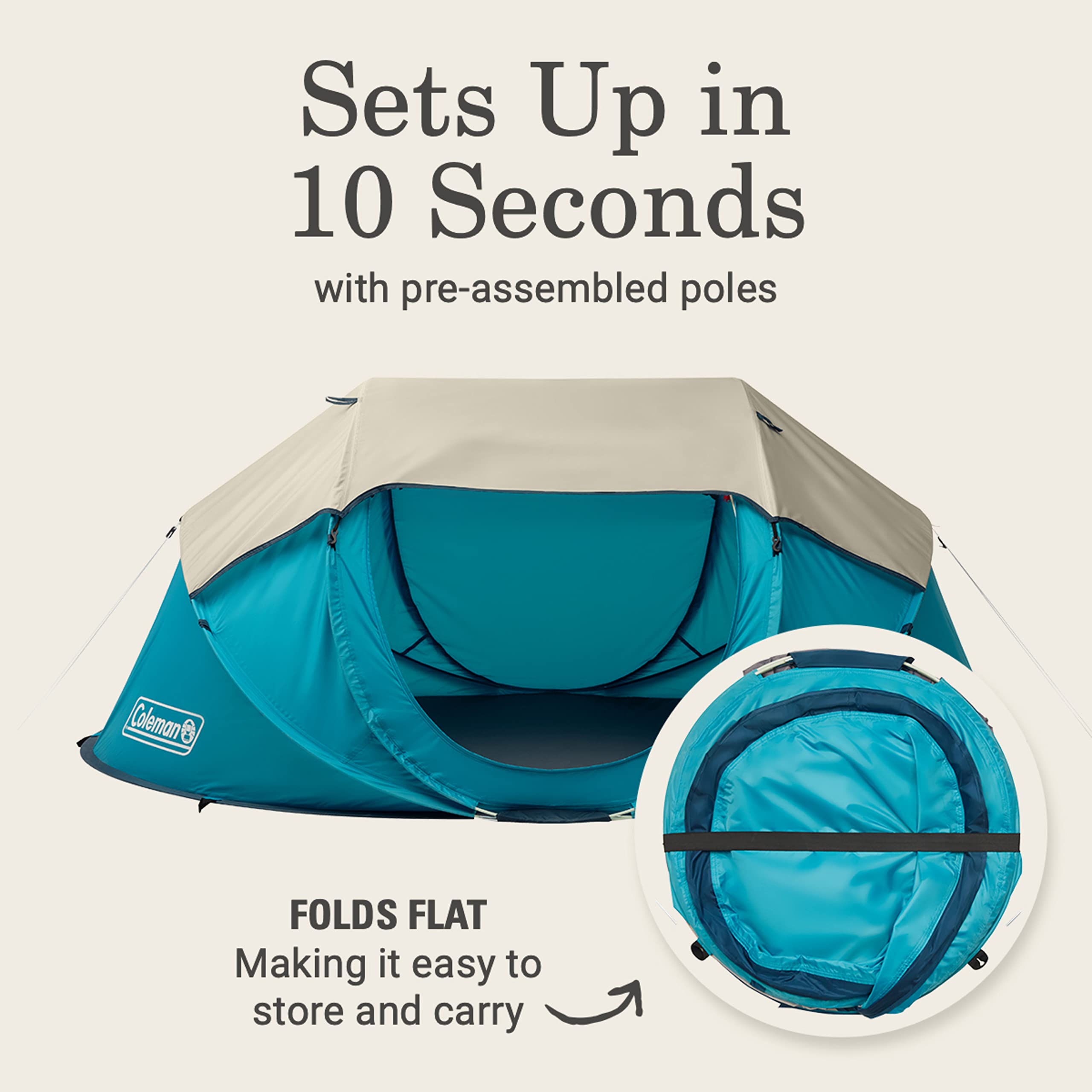 Coleman Instant Pop-Up Tent Sets Up in 10 Seconds, Portable & Lightweight 2/4 Person Weatherproof Camping Tent with Adjustable Rainfly