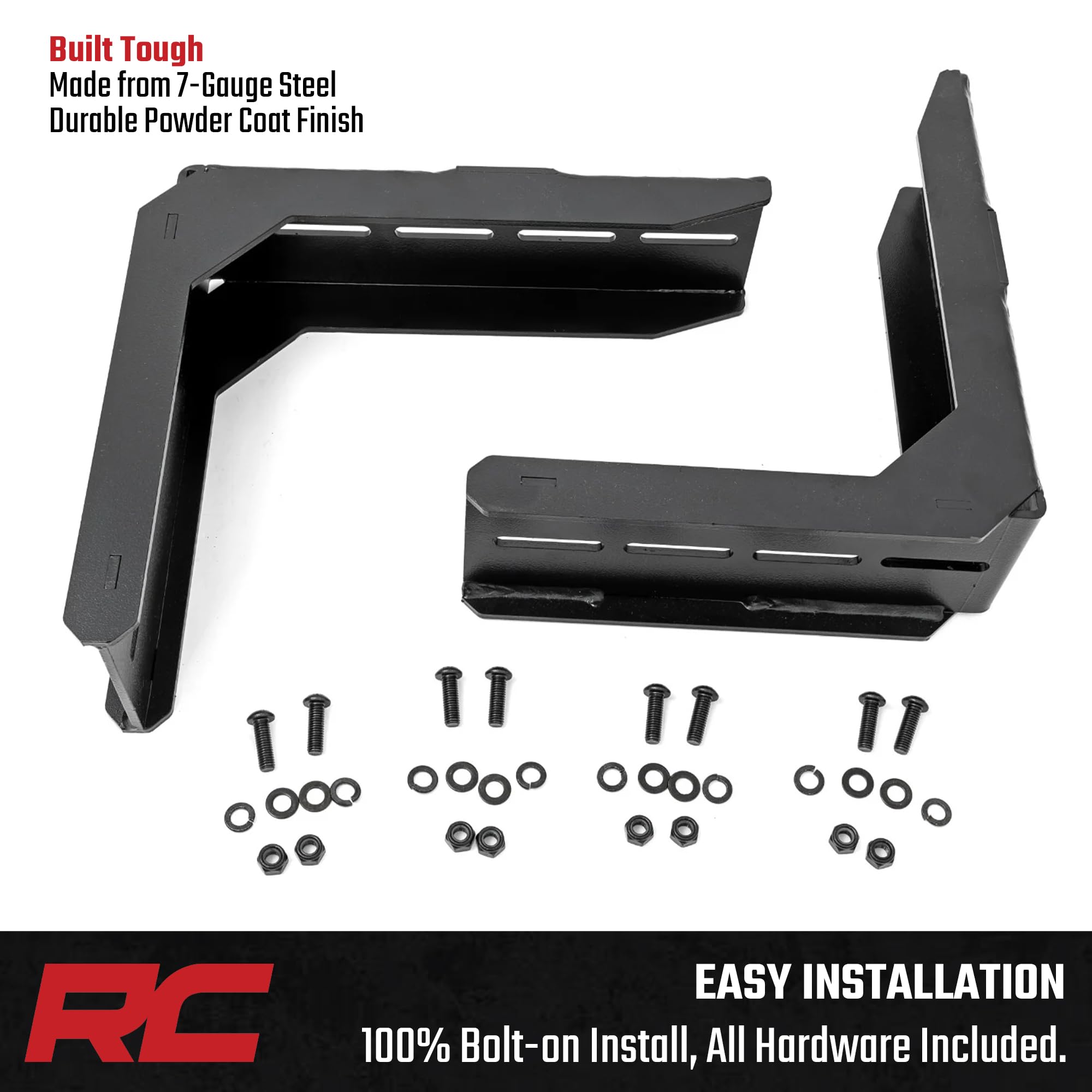 High Mount Rough Country Brackets for 270° Awning - Elevated Steel Awning Mounts for RC Bed Racks, Bolt-On Design