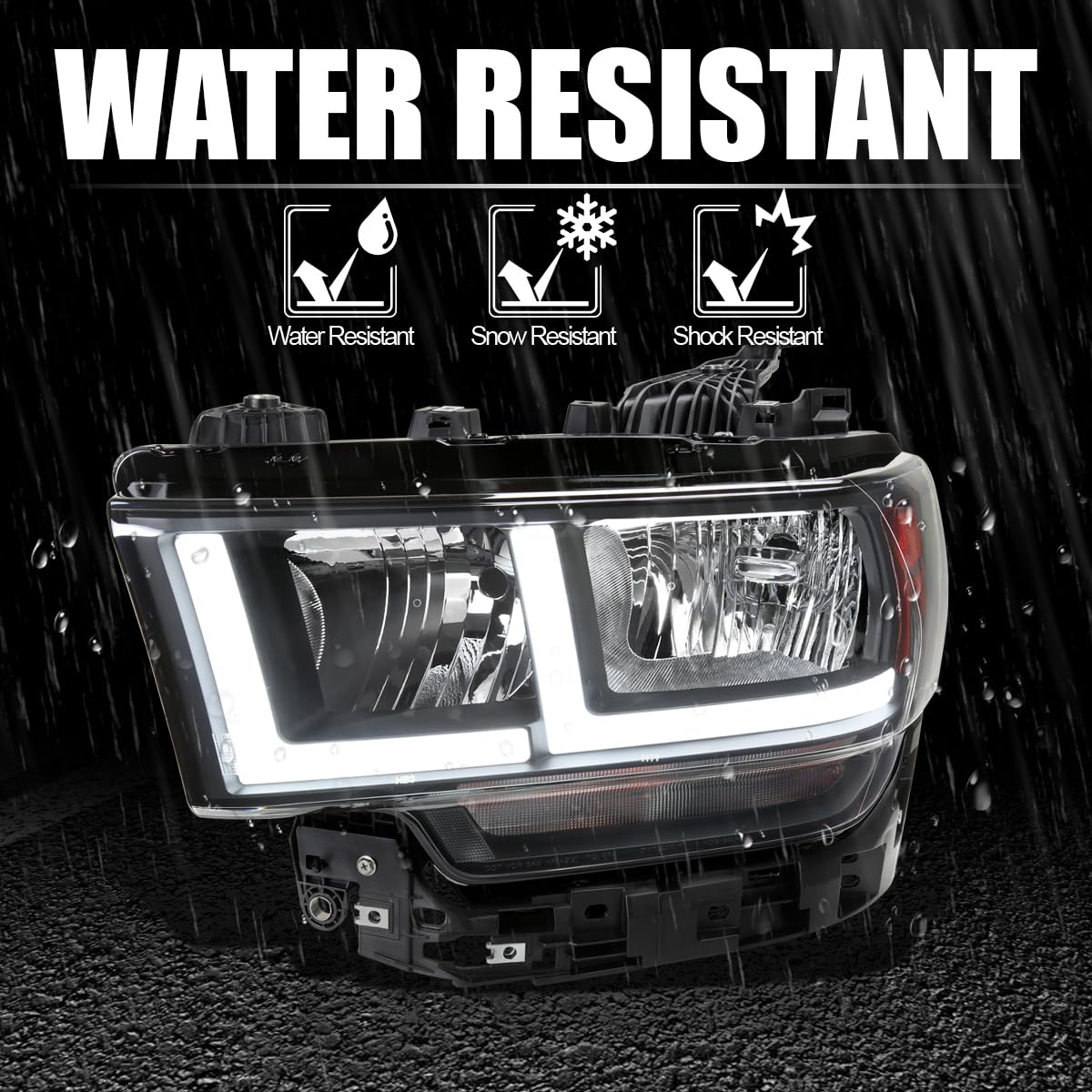 Black SPEC-D TUNING Headlights w/LED Tube Compatible with 2019-2024 Ram 2500/3500, Left + Right Pair Headlamp Assembly