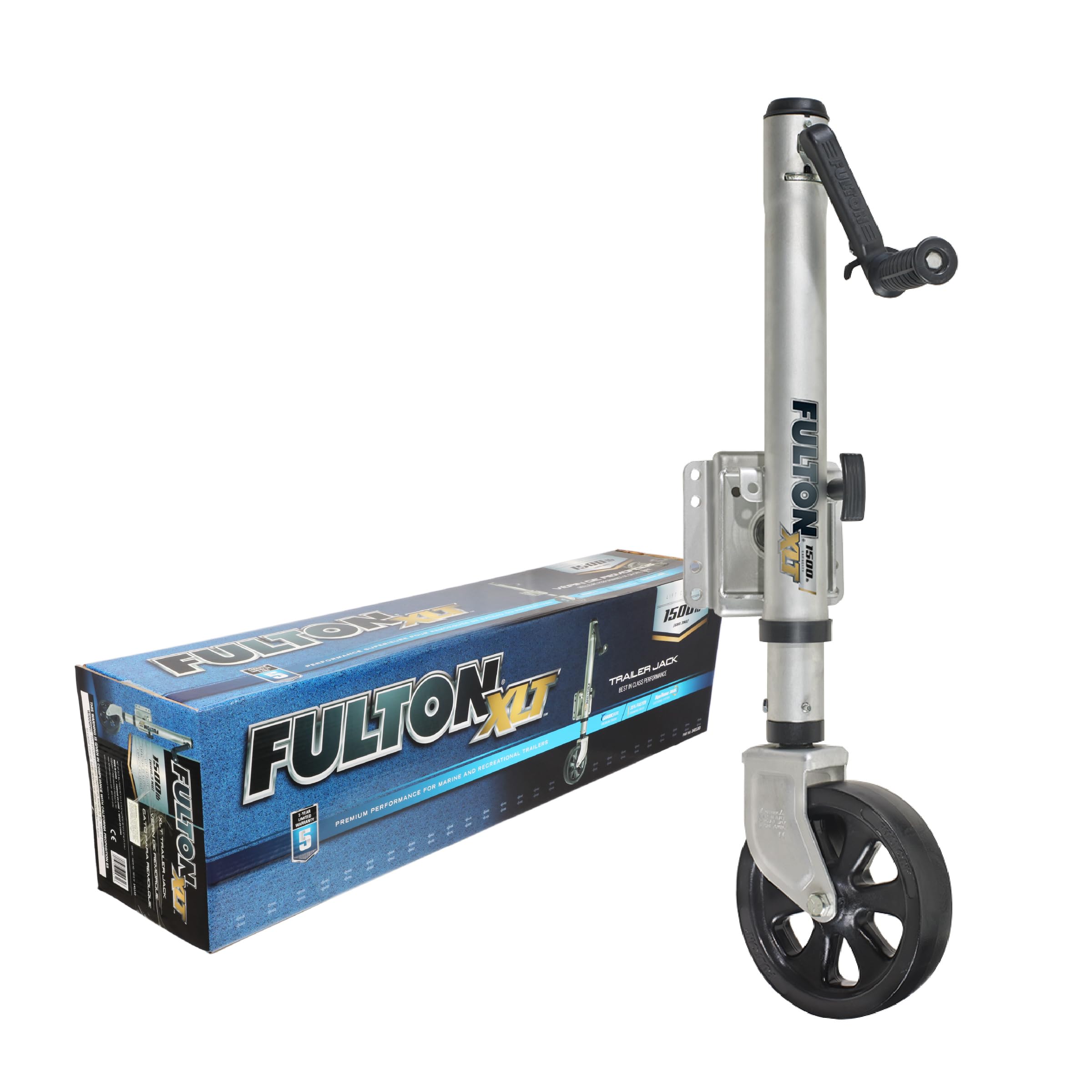 Fulton 141133 Marine Trailer Jack XLT, 1,500 lbs. Lift Capacity, Sidewind, Bolt-On Side Mount, 12 Inch Travel, Sharkskin Finish