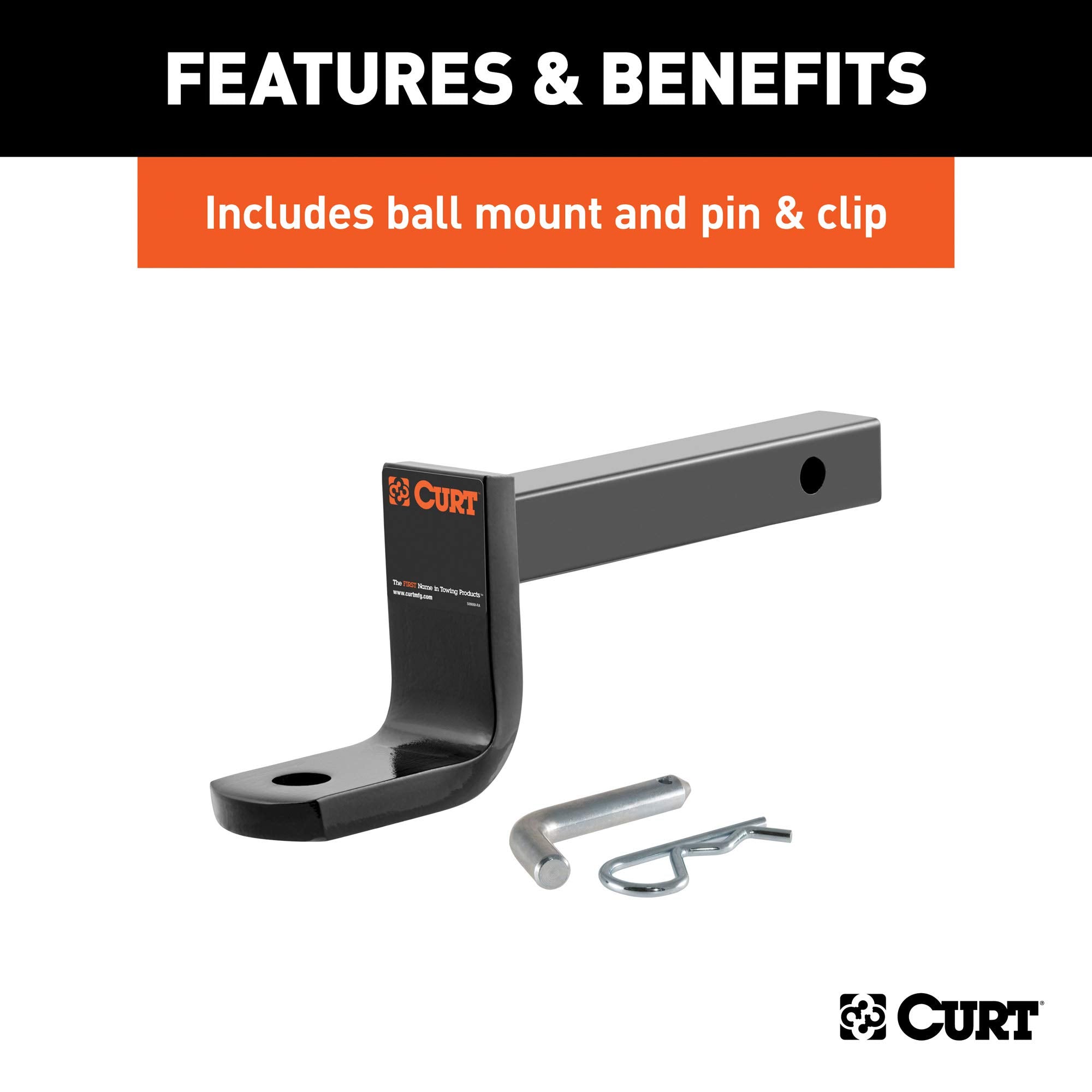 CURT Class 1 Trailer Hitch with Ball Mount, 1-1/4-In Receiver, Fits Ford Fiesta Select