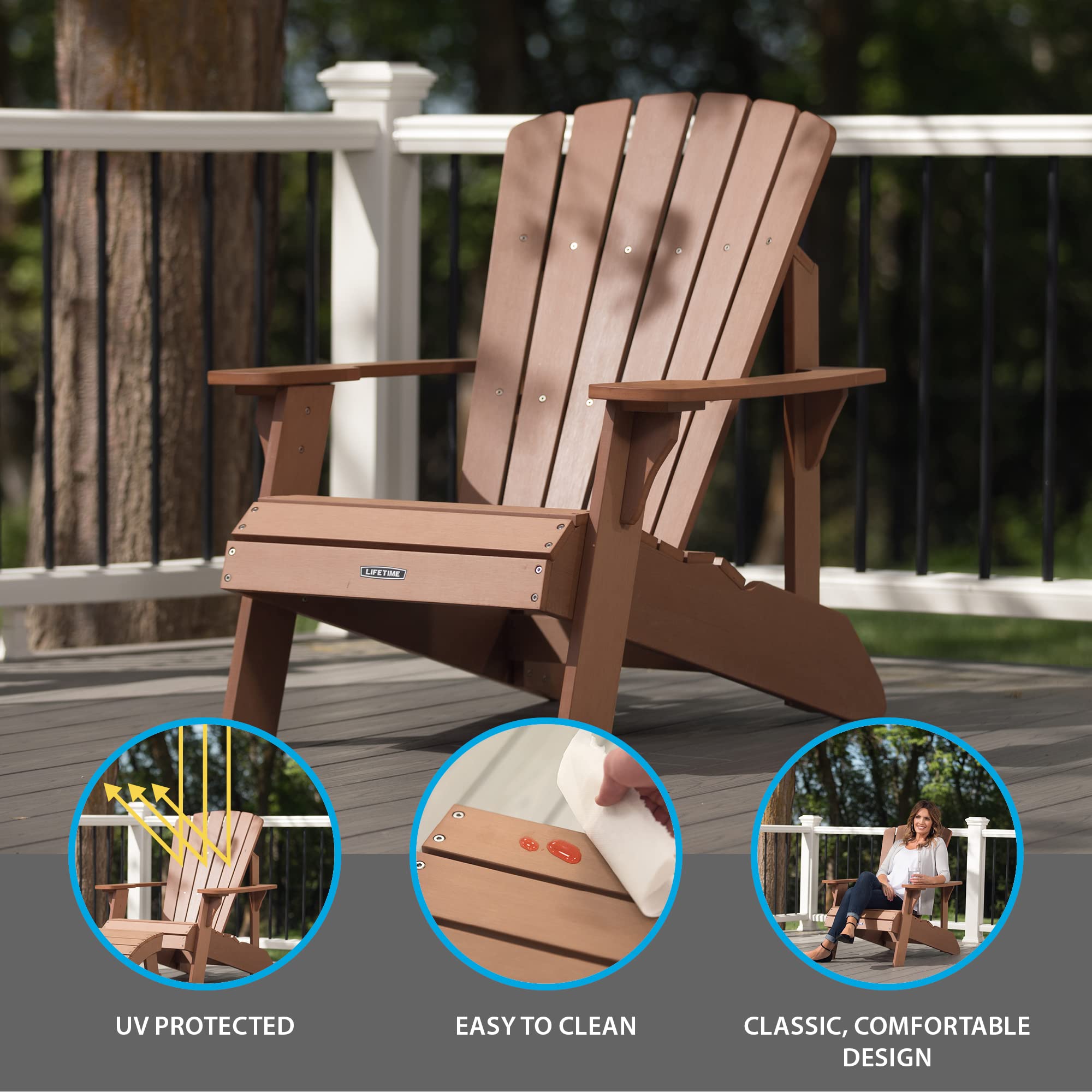 Adirondack Chair Lifetime Faux-Wood, Weather-Resistant Polystyrene, UV-Protected, 300 lb Capacity, Low-Maintenance Outdoor Seating Furniture