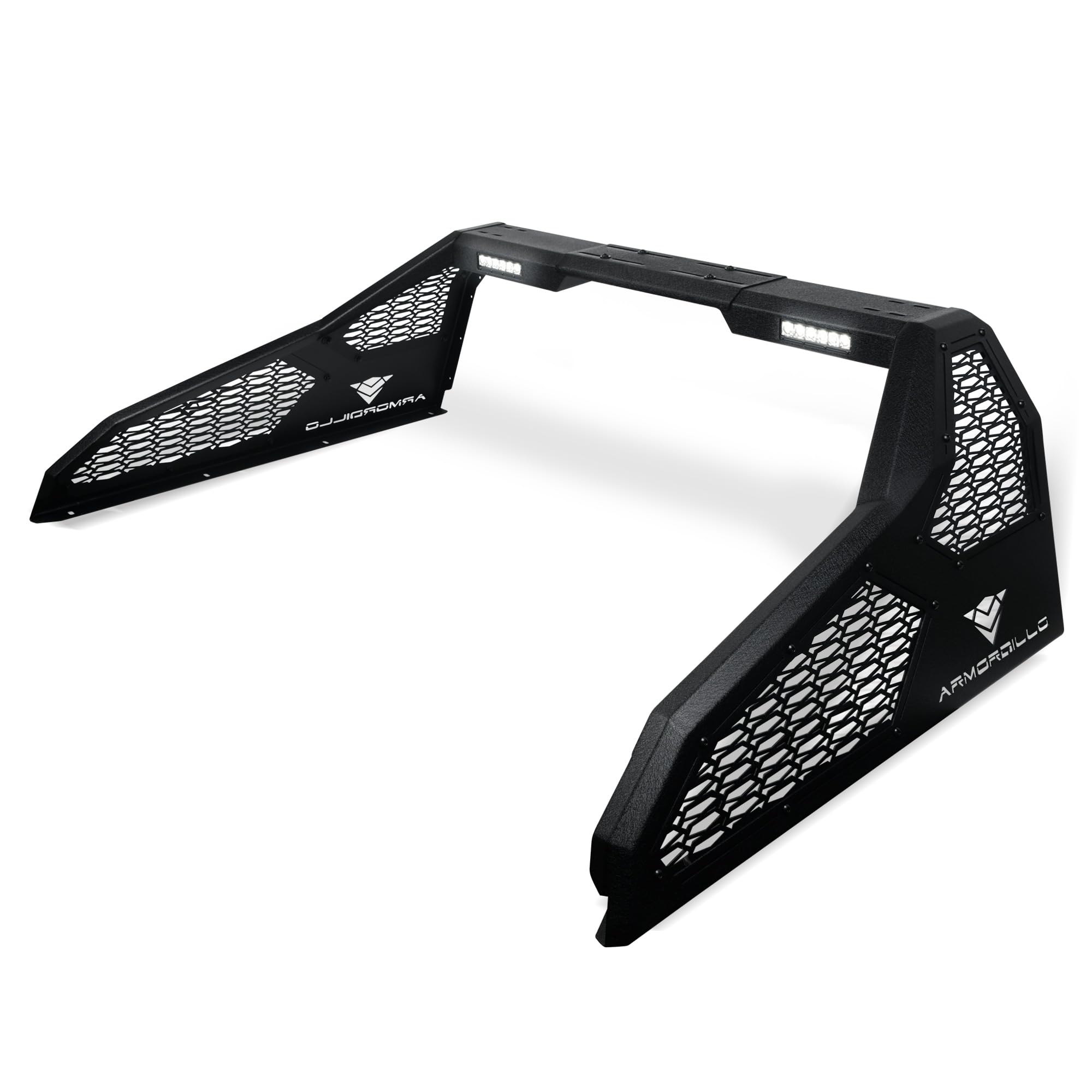 Armordillo CRS Chase Rack Roll Bar For 1/2 Ton Full Size Trucks|2x LED Light Lamps|04-24 F150 F-150|07-18 Silverado Sierra 1500|07-24 Tundra|04-24 Titan|19-24 Ram 1500|CR-S Mesh 8707814 Textured Black