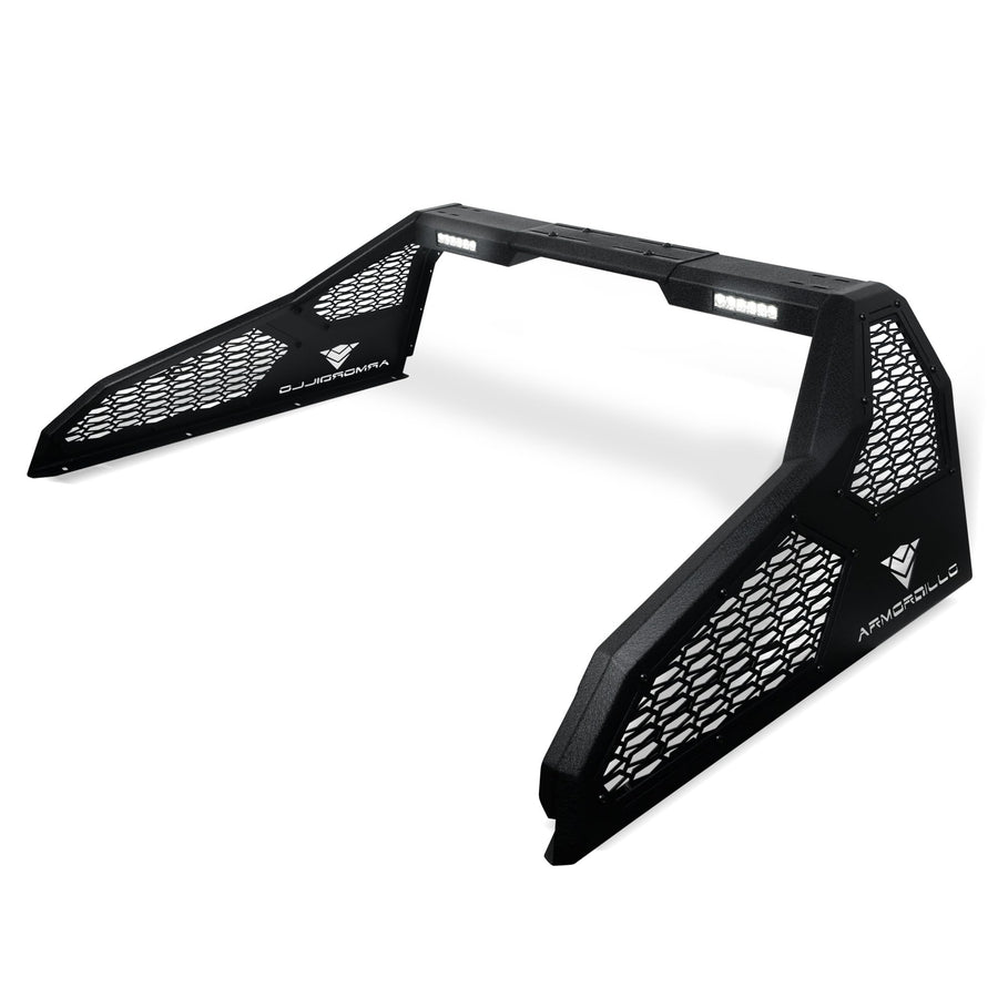 Armordillo CRS Chase Rack Roll Bar For 1/2 Ton Full Size Trucks|2x LED Light Lamps|04-24 F150 F-150|07-18 Silverado Sierra 1500|07-24 Tundra|04-24 Titan|19-24 Ram 1500|CR-S Mesh 8707814 Textured Black
