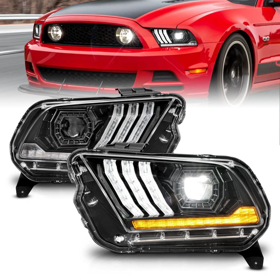 Projector Headlights ANZO 13-14 Ford Mustang (w/Factory HID/Xenon HL only) Black w/Light Bar