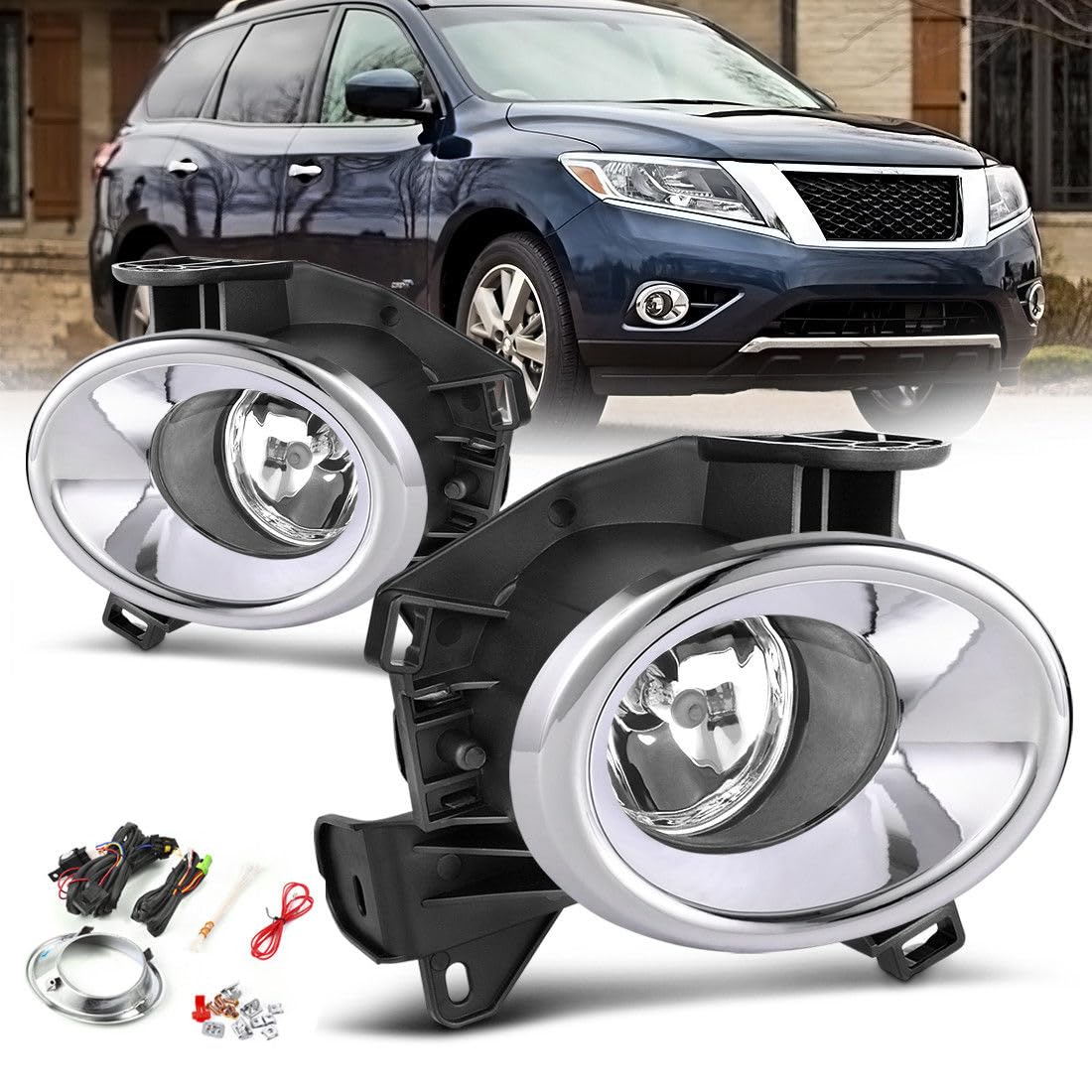 OEM Replica Black Horse Fog Light Clear Compatible with 2013-2015 Nissan Pathfinder-NS561OE