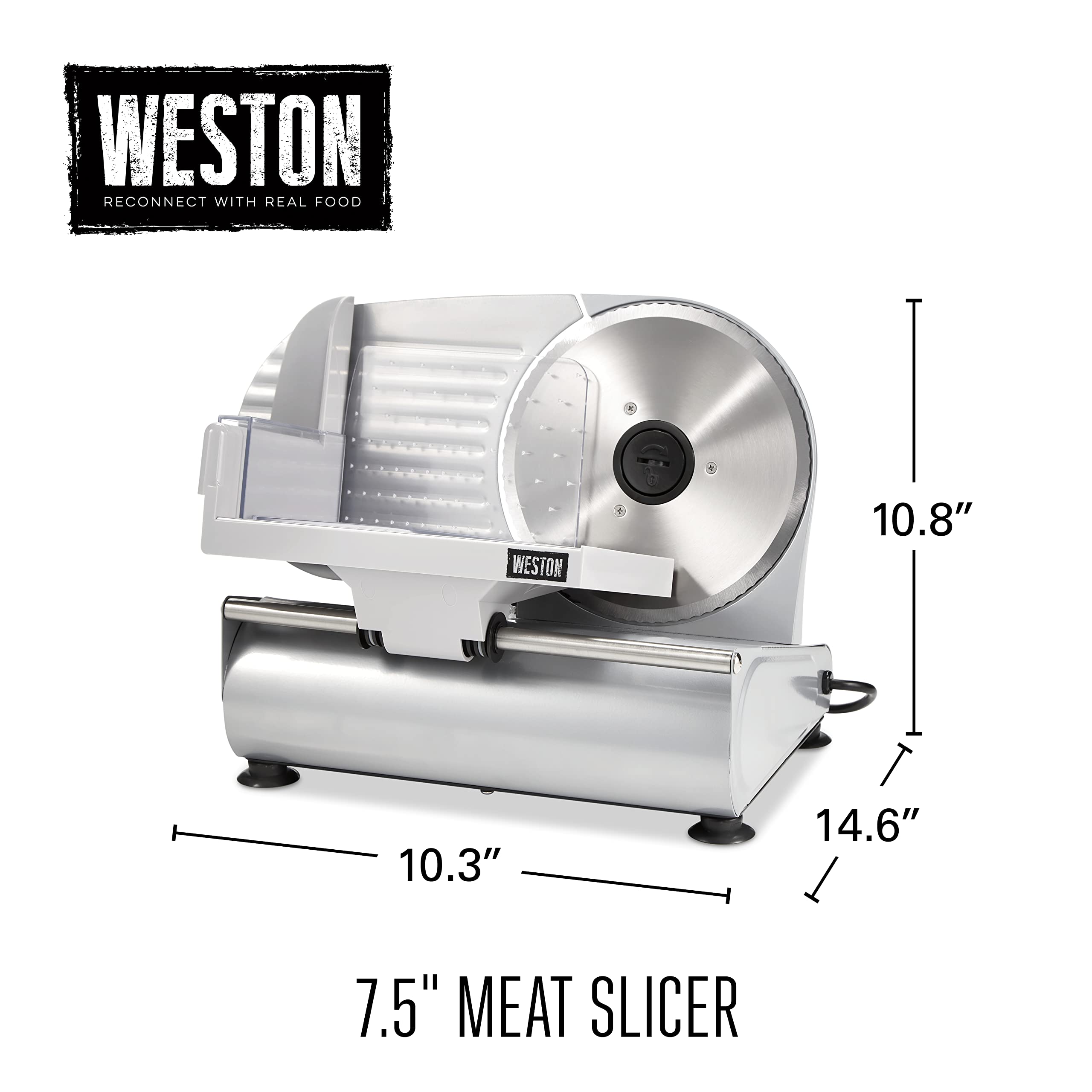 Weston Deli & Food Slicer Electric Meat Cutting Machine, Adjustable Slice Thickness, Non-Slip Suction Feet, Removable 7.5" Stainless Steel Blade, Easy to Clean (61-0750-W)