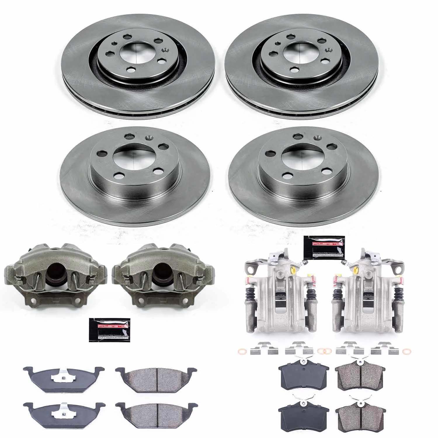 Power Stop KCOE5402 Replacement Autospeciality Front and Rear Caliper Kit- OE Rotors, Ceramic Brake Pads, Calipers For Volkswagen Beetle 1998 [Model Specific]