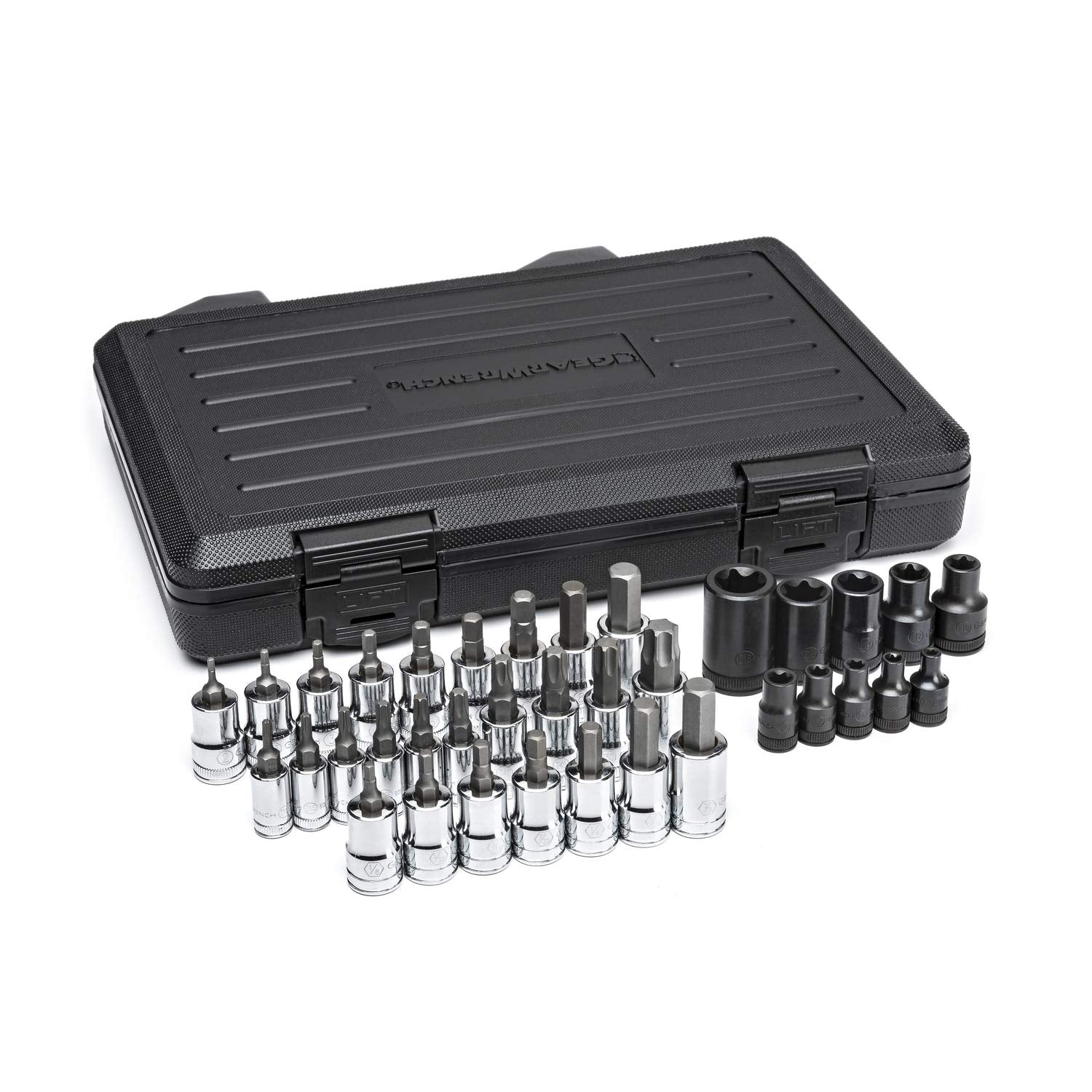 36 Pc. GEARWRENCH 1/4", 3/8" & 1/2" Drive Bit Socket Set, Standard Hex, E-Torx & Torx, SAE/Metric - 80726