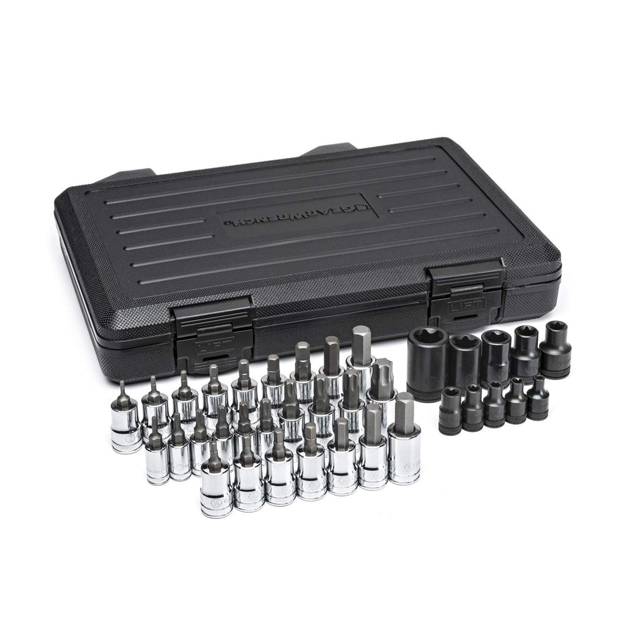 36 Pc. GEARWRENCH 1/4", 3/8" & 1/2" Drive Bit Socket Set, Standard Hex, E-Torx & Torx, SAE/Metric - 80726