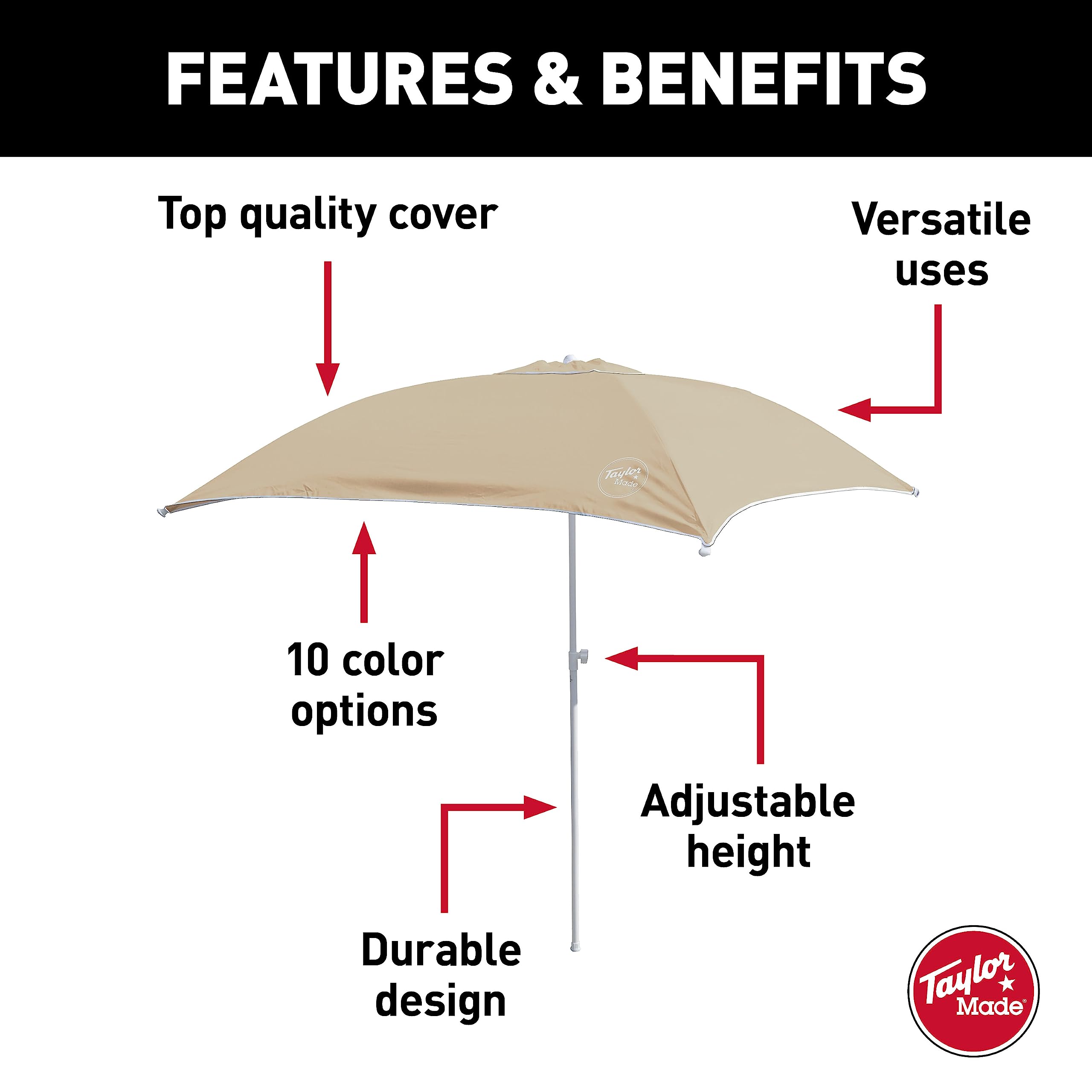 Anchorshade III Boat Shade, Taylor Made, Sand, 6' x 6', Adjustable Aluminum Pole to 8 Feet, UV-Treated Fade-Resistant Nylon, Market-Style Top, Carrying Case, Fits Most Boats and Benches – 22048