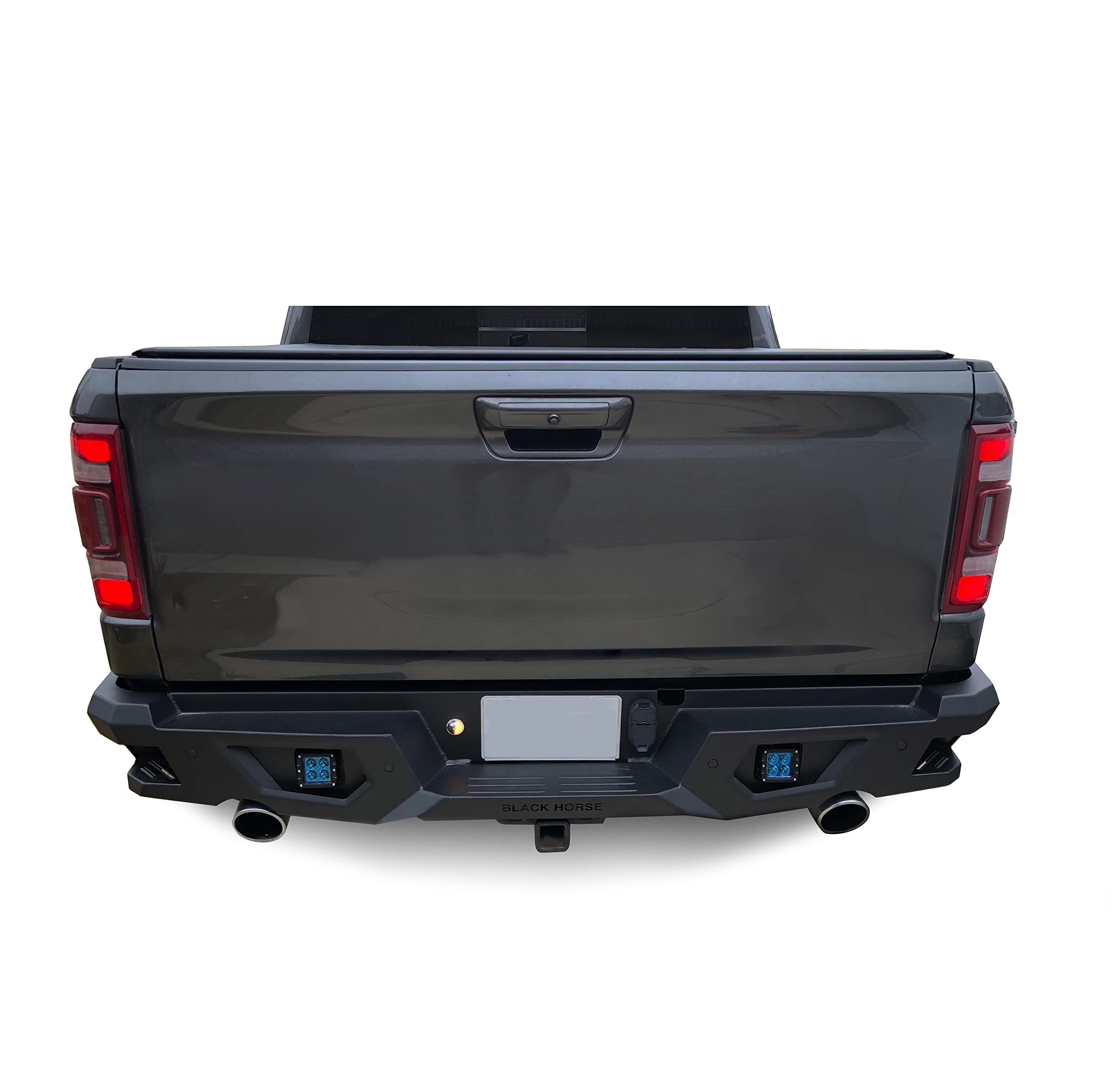 Super Heavy Duty Black Horse Armour Rear Bumper Matte Black Includes 1 set of 4in cube lights Compatible with 2019-2024 Ram 1500 (Incl. Rebel Trim & Excl. 19-24 Ram 1500 Classic)-ARB-RA19-KIT
