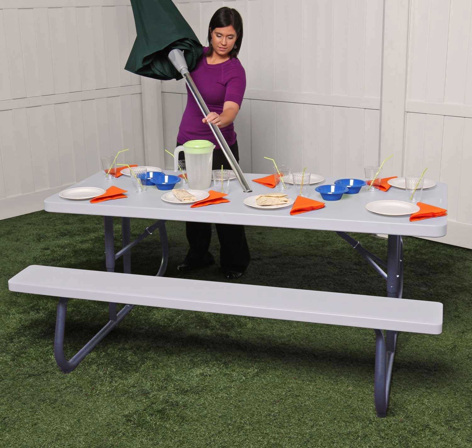 80215 LIFETIME Folding Picnic Table, 6 Feet, White Granite