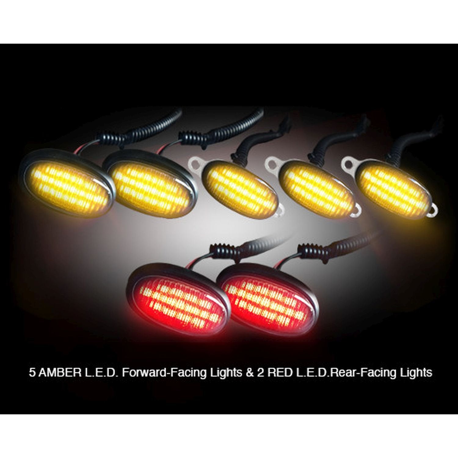 LED Fender & Front Grill Light Kit Ford RAPTOR 09-14 - (7-Piece Set) w/ 5 AMBER LED Forward-Facing Lights & 2 RED Rear-Facing Lights - Smoked Lens w/ Black Trim