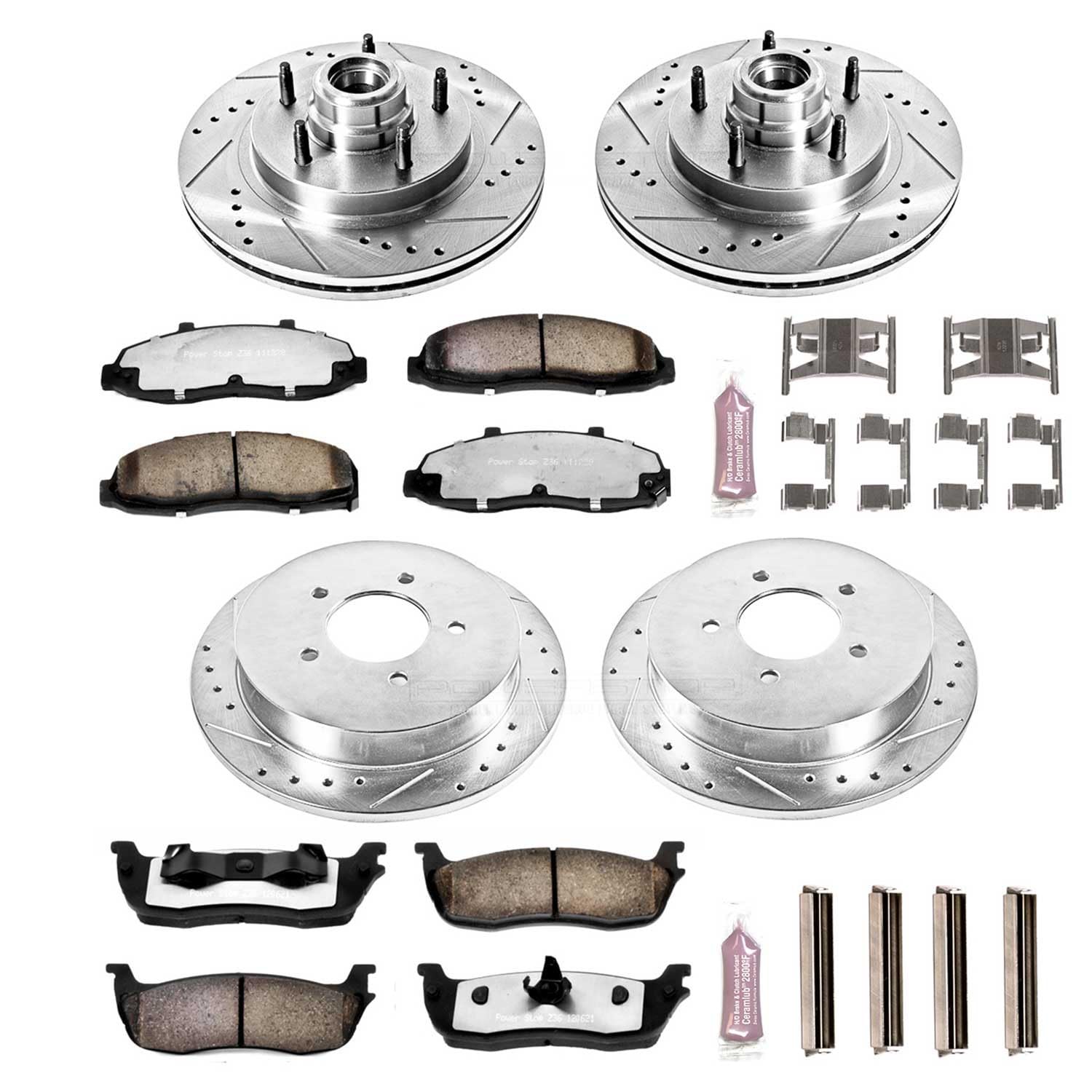 Power Stop Z36 Truck & Tow Brake Kit K1864-36 Front and Rear, Carbon Fiber Ceramic Brake Pads and Drilled/Slotted Brake Rotors For Ford F-150 1999-2000 [Model Specific]