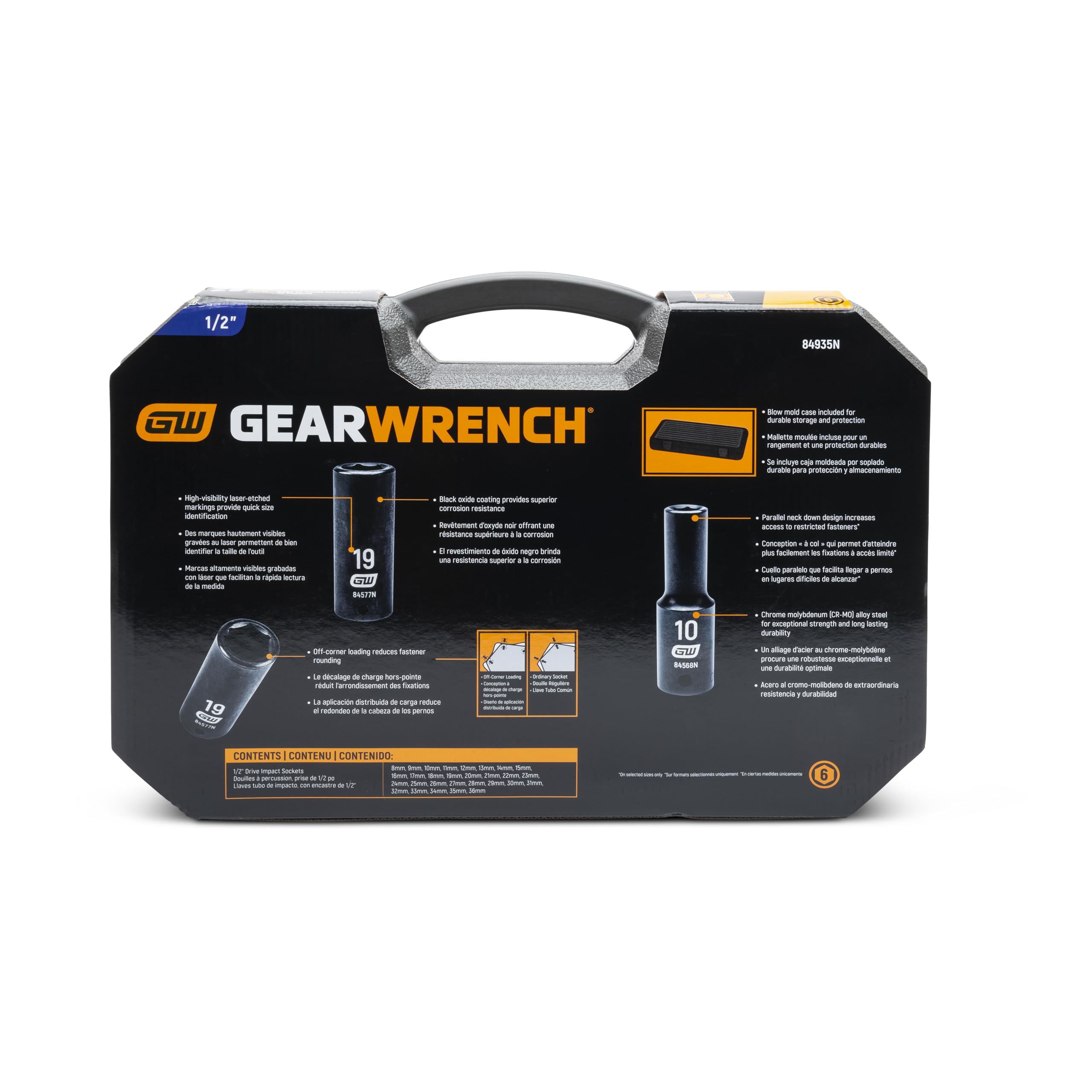 1/2" Drive GEARWRENCH 29 Pc. Deep Impact Socket Set, Metric - 84935N