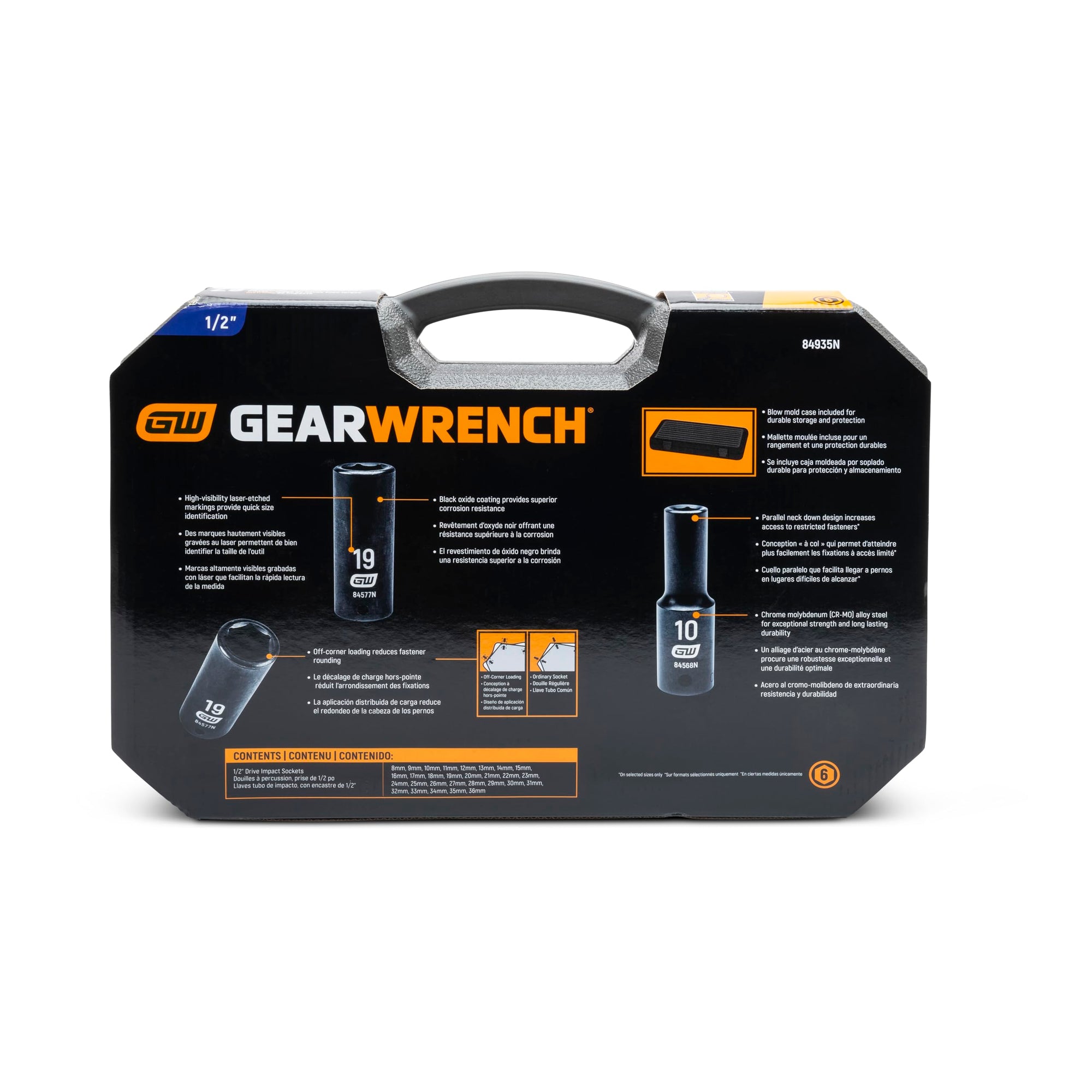 1/2" Drive GEARWRENCH 29 Pc. Deep Impact Socket Set, Metric - 84935N