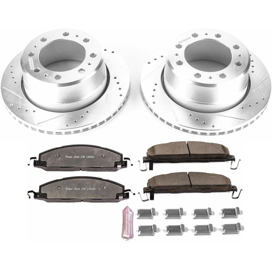 Rear Brake Kit Power Stop For 2013 2014 2015 2016 2017 2018 Ram 3500 - Truck & Tow Carbon Fiber Ceramic Brake Pads & Drilled and Slotted Rotors Replacement, K7131-36