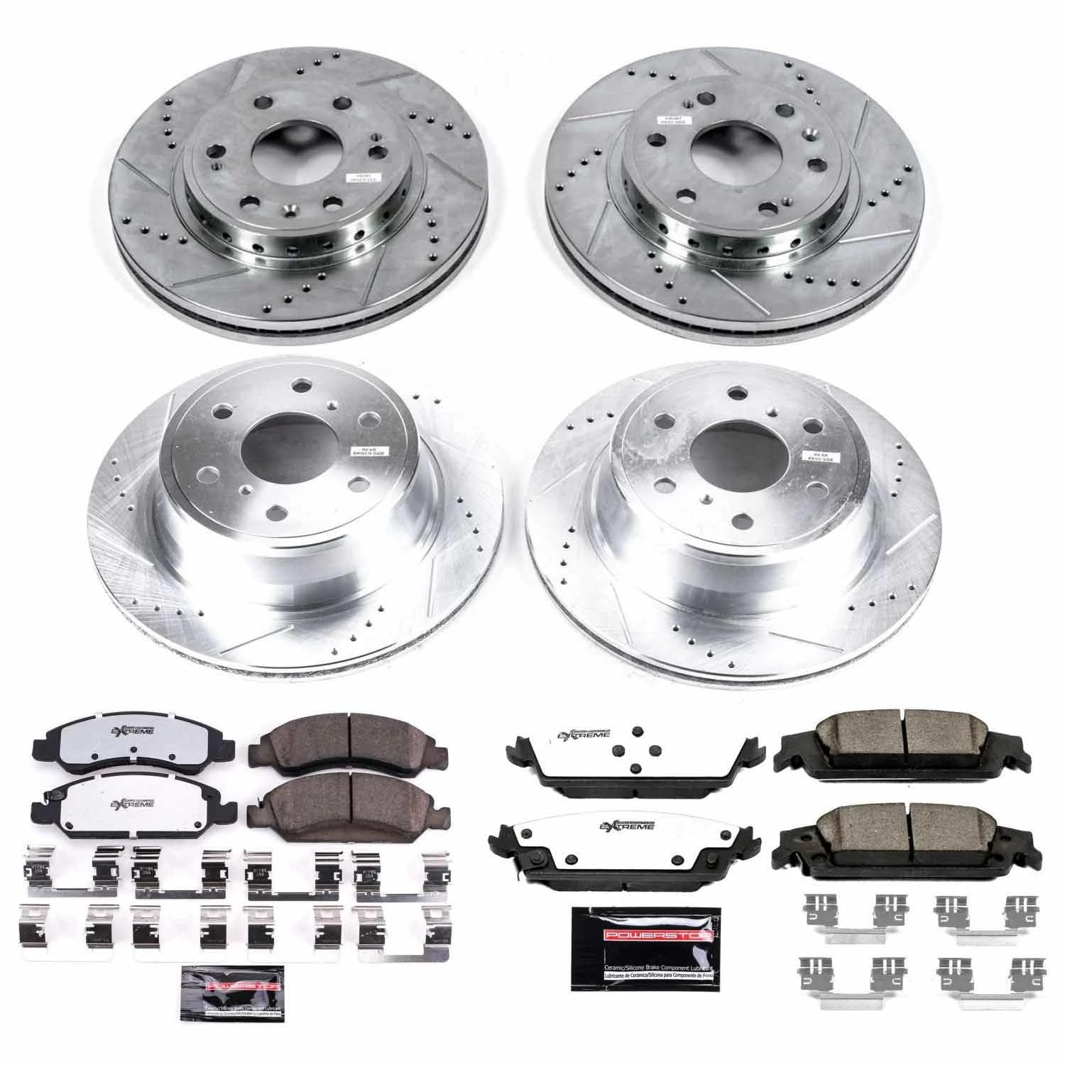 Power Stop Brake Kit Front and Rear For 2015 2016 2017 2018 2019 2020 Chevrolet Tahoe - Truck & Tow Carbon Fiber Ceramic Pads & Drilled and Slotted Rotors Replacement, K7225-36