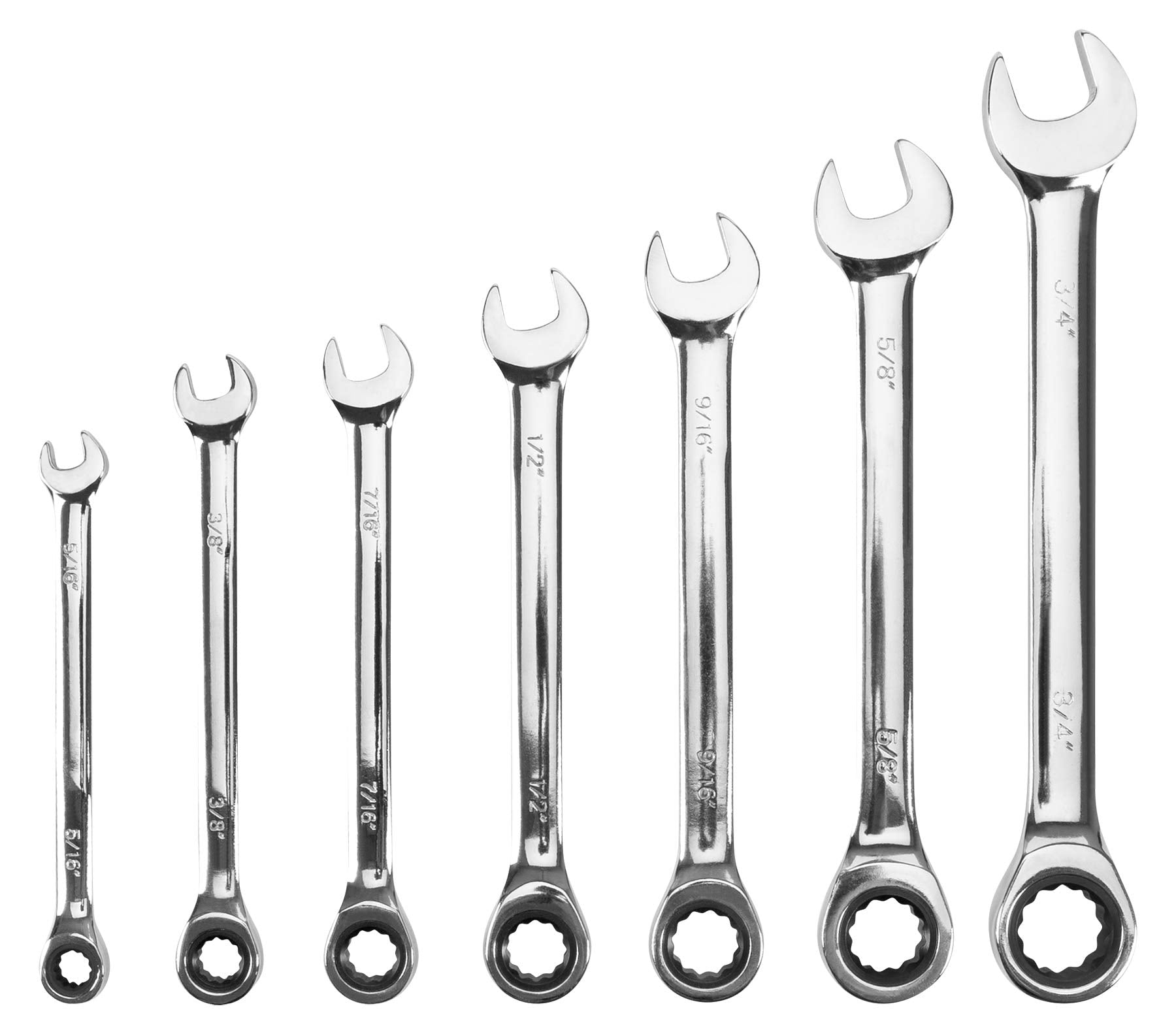 W1171 Performance Tool 7-Piece SAE Ratcheting Wrench Set - 72 Tooth Gear System, CR-V Construction
