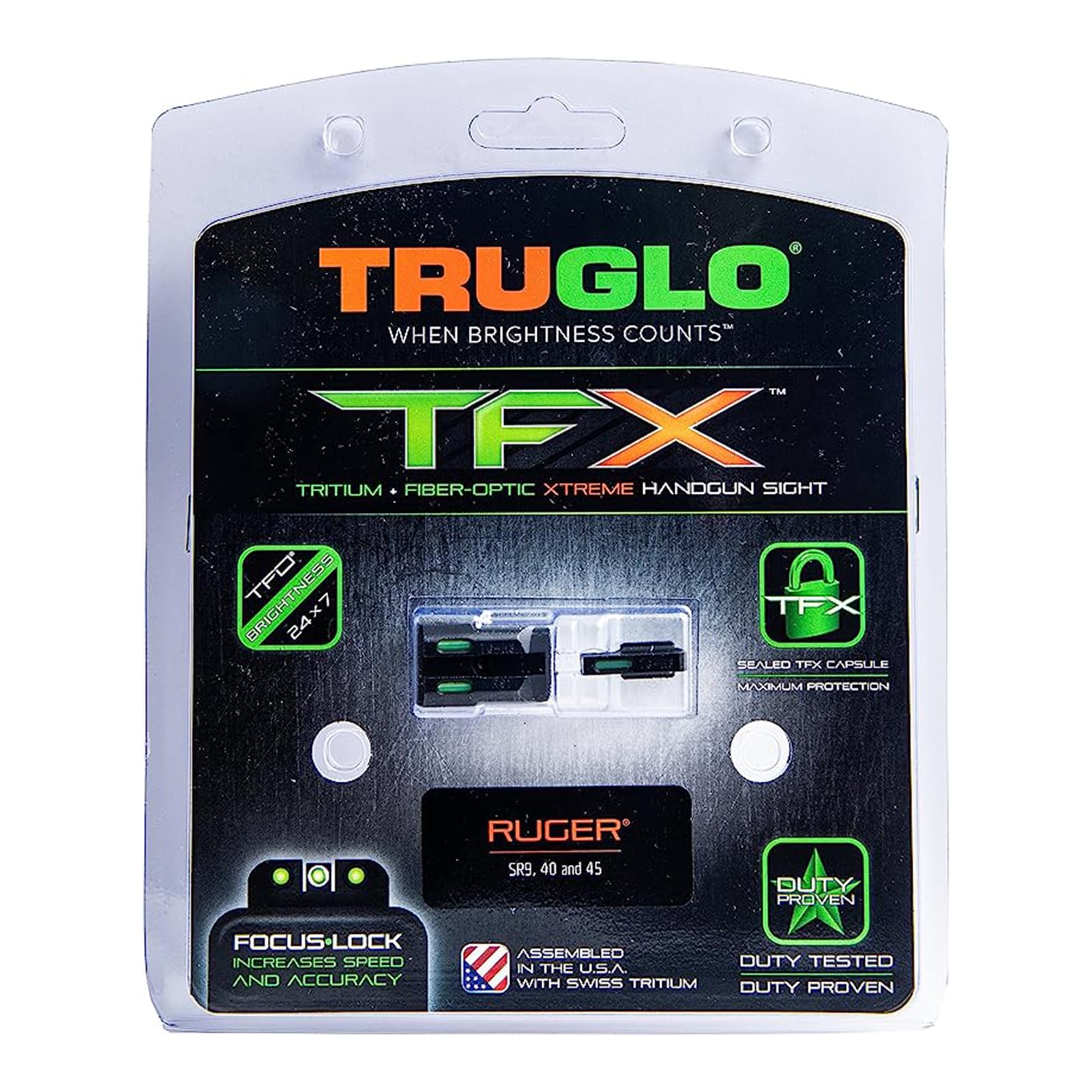 TRUGLO TFX Sight Handgun | Durable Shock-Resistant Compact Brightly Glowing Tritium & Fiber-Optic Xtreme Day/Night, Compatible with Ruger SR Handguns