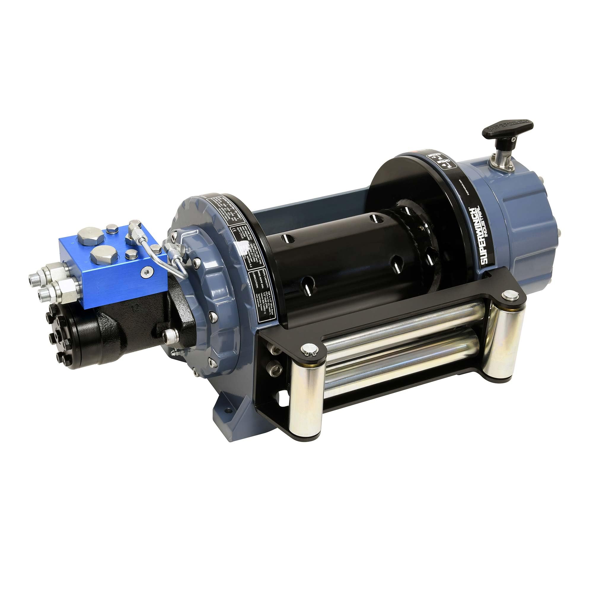 Industrial Superwinch S100491 SI Standard Drum Hydraulic Winch 15000lb (6804kg) Single Line Pull with Roller Fairlead