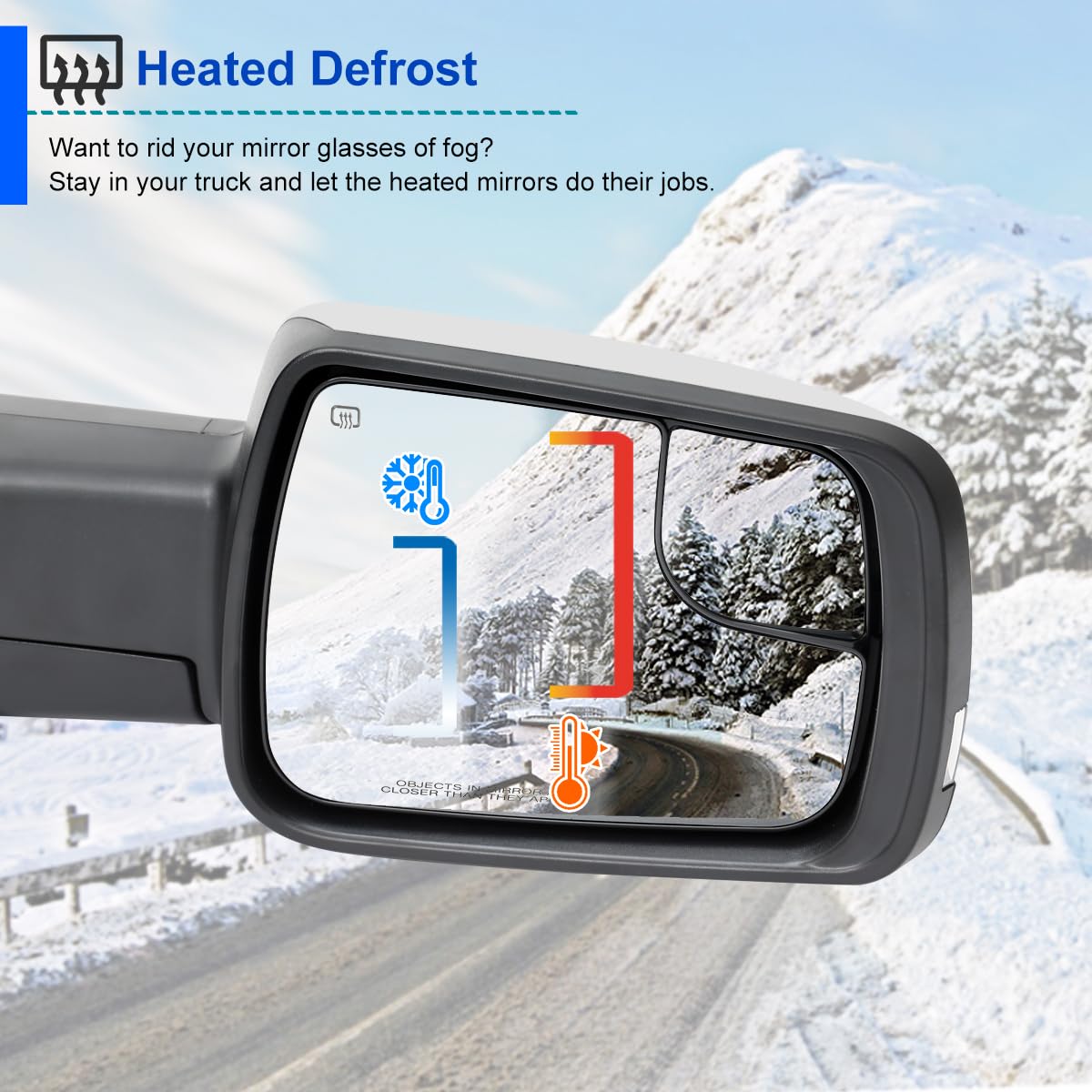 Spec-D Tuning Chrome Power Fold Heated + Puddle + Blind Spot Monitor Mirror Right Passenger Side Compatible with 2019-2024 Ram 1500, Left + Right Pair