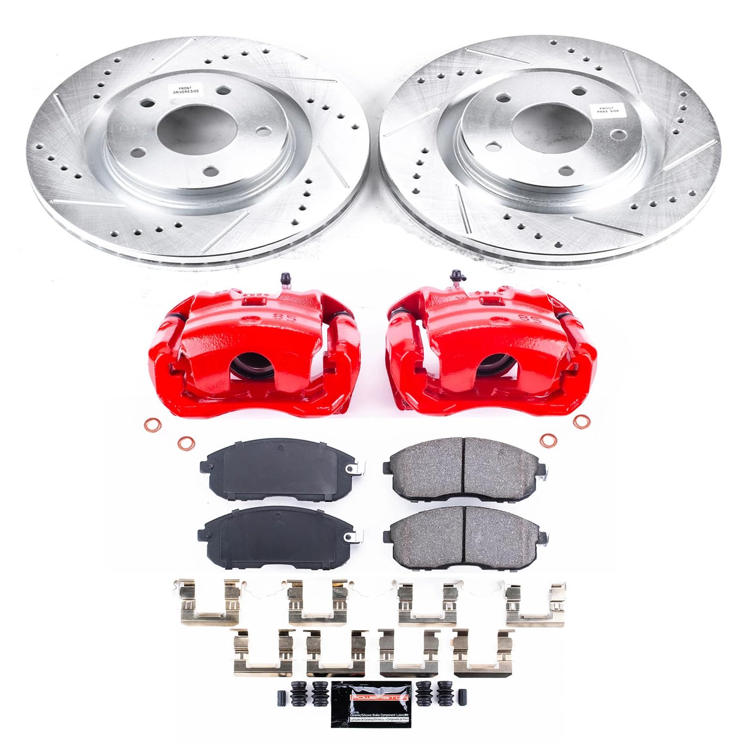 Power Stop Z23 KC6094 Evolution Sport Front Brake Caliper Kit- Brake Rotors, Brake Pads and Brake Calipers For Nissan Sentra 2017-2018 [Model Specific]