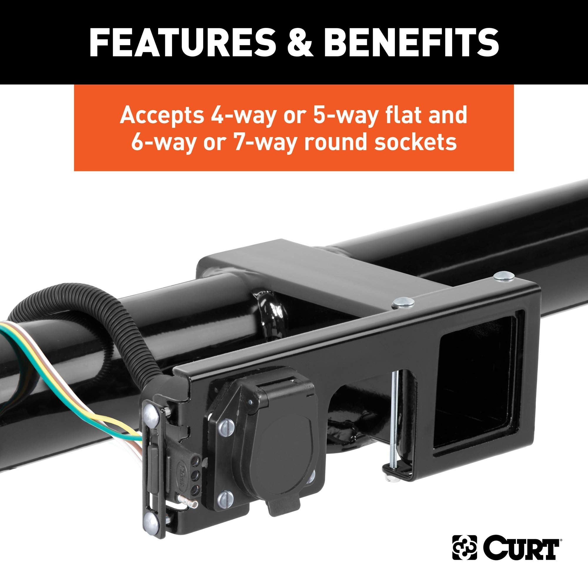 CURT Easy-Mount Vehicle Trailer Wiring Connector Mounting Bracket for 4 or 5-Way Flat, 2-1/2-Inch Receiver, 6 or 7-Way Round