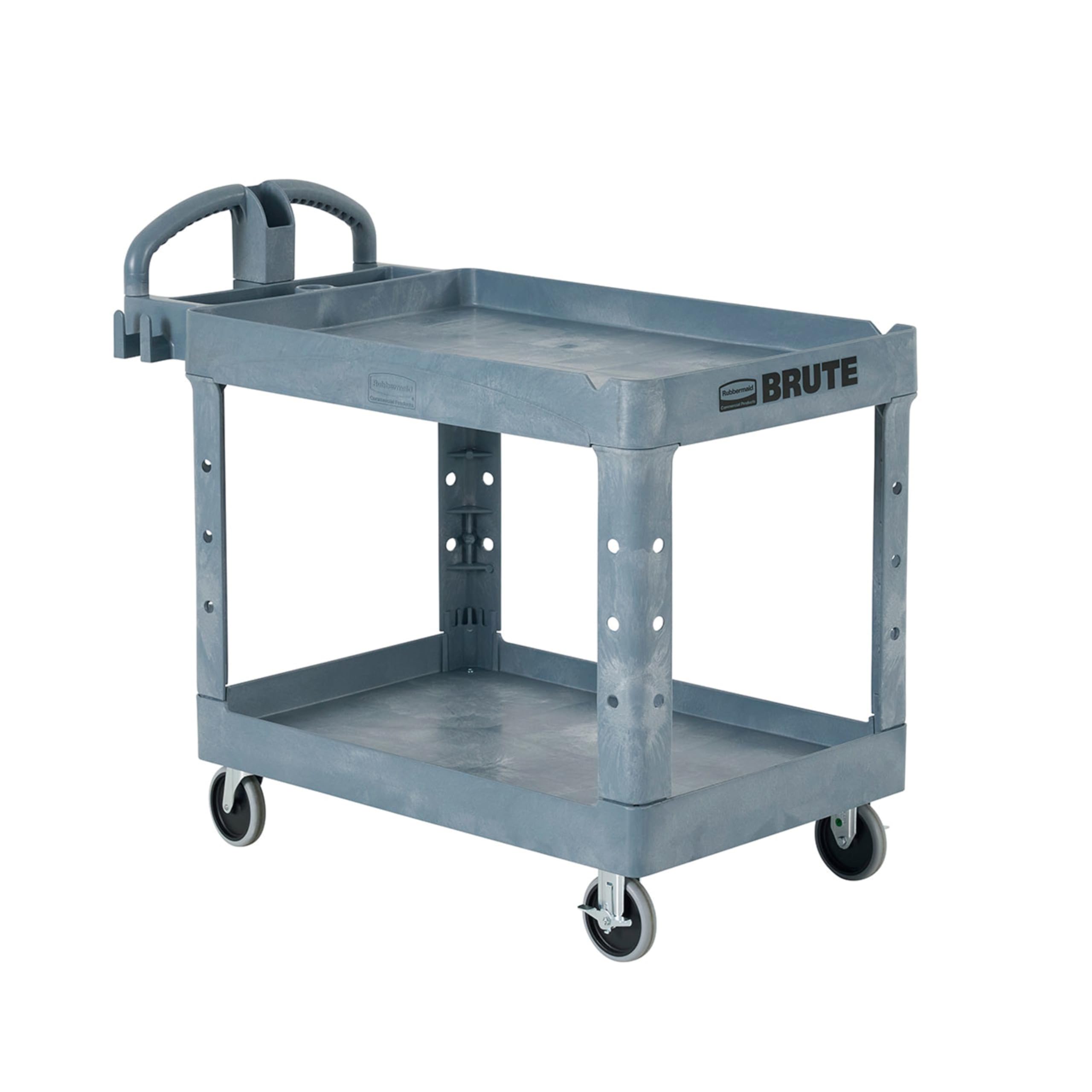 Rubbermaid Commercial Products Heavy Duty BRUTE 2-Shelf Utility/Service Cart, Large, Lipped Shelves, Ergonomic Handle, 750 lbs. Capacity, Black, for Warehouse/Garage/Cleaning/Maintenance/Stadiums