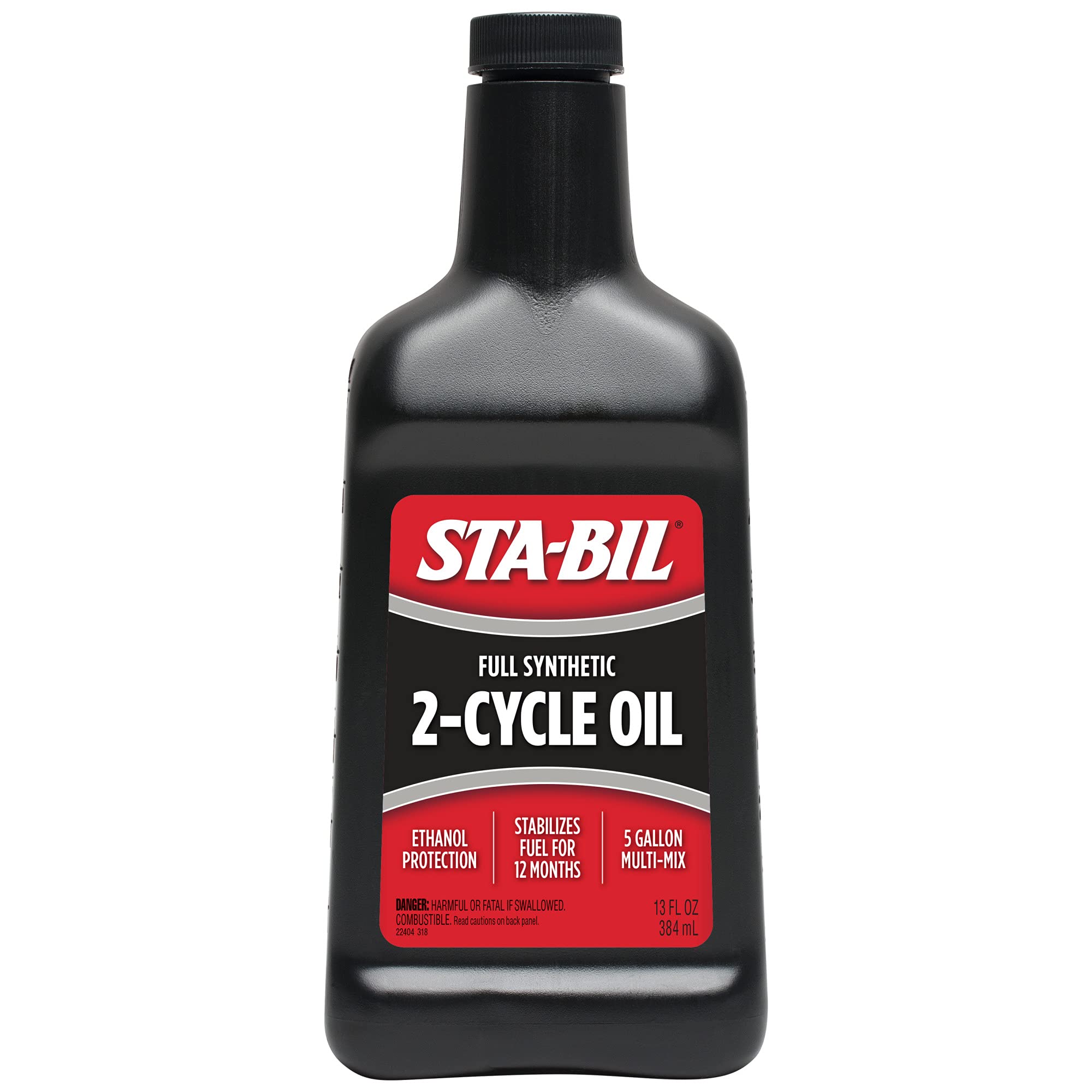 Full Synthetic STA-BIL 2-Cycle Oil - With Fuel Stabilizer For Up To 12 Months Protection - 5 Gallon Multi-Mix - 50:1/40:1 Mix Ratios - Low Smoke Formula, 13 fl. oz. (22404)
