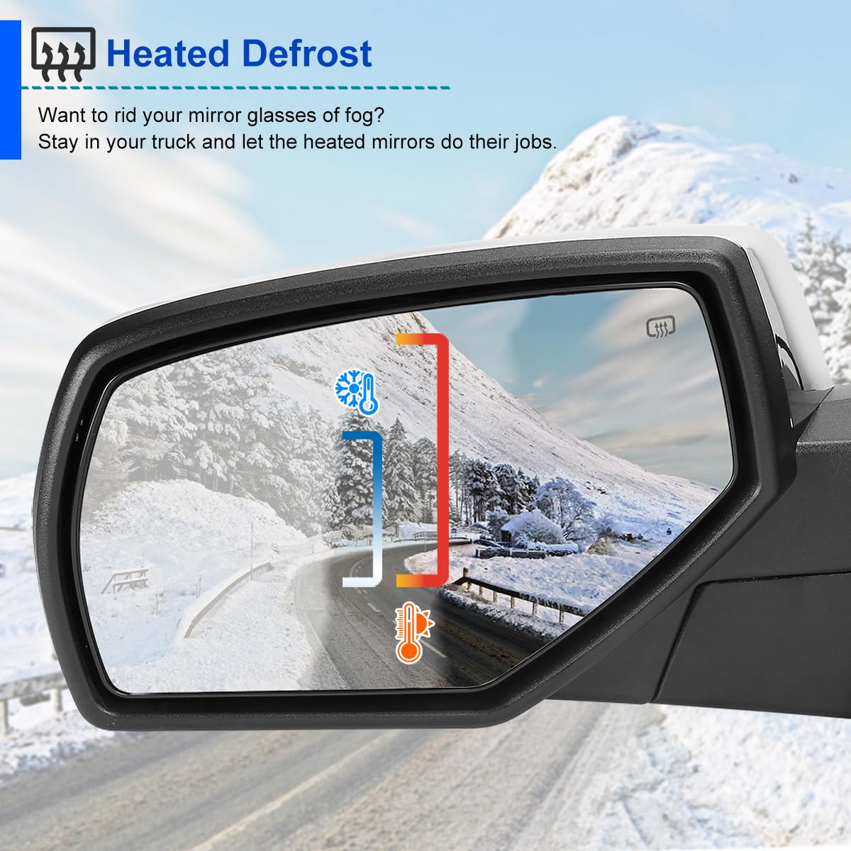 Chrome Power Heated Mirror Spec-D Tuning Left Driver Side w/Puddle Light Compatible with 2014-2018 Chevy Silverado, GMC Sierra