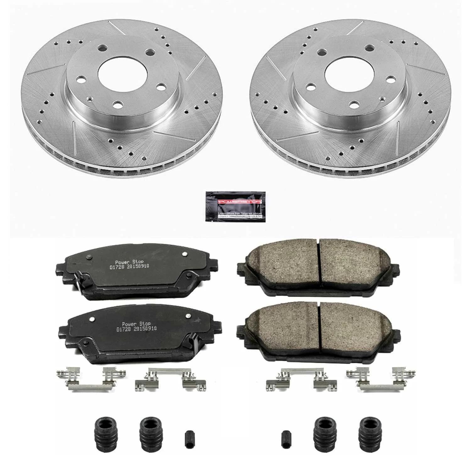Power Stop K6974 Z23 Carbon Fiber Brake Pads Front with Drilled & Slotted Brake Rotors Kit For Mazda 3 2014-2016, Mazda CX-3 2016-2021 [Model Specific]