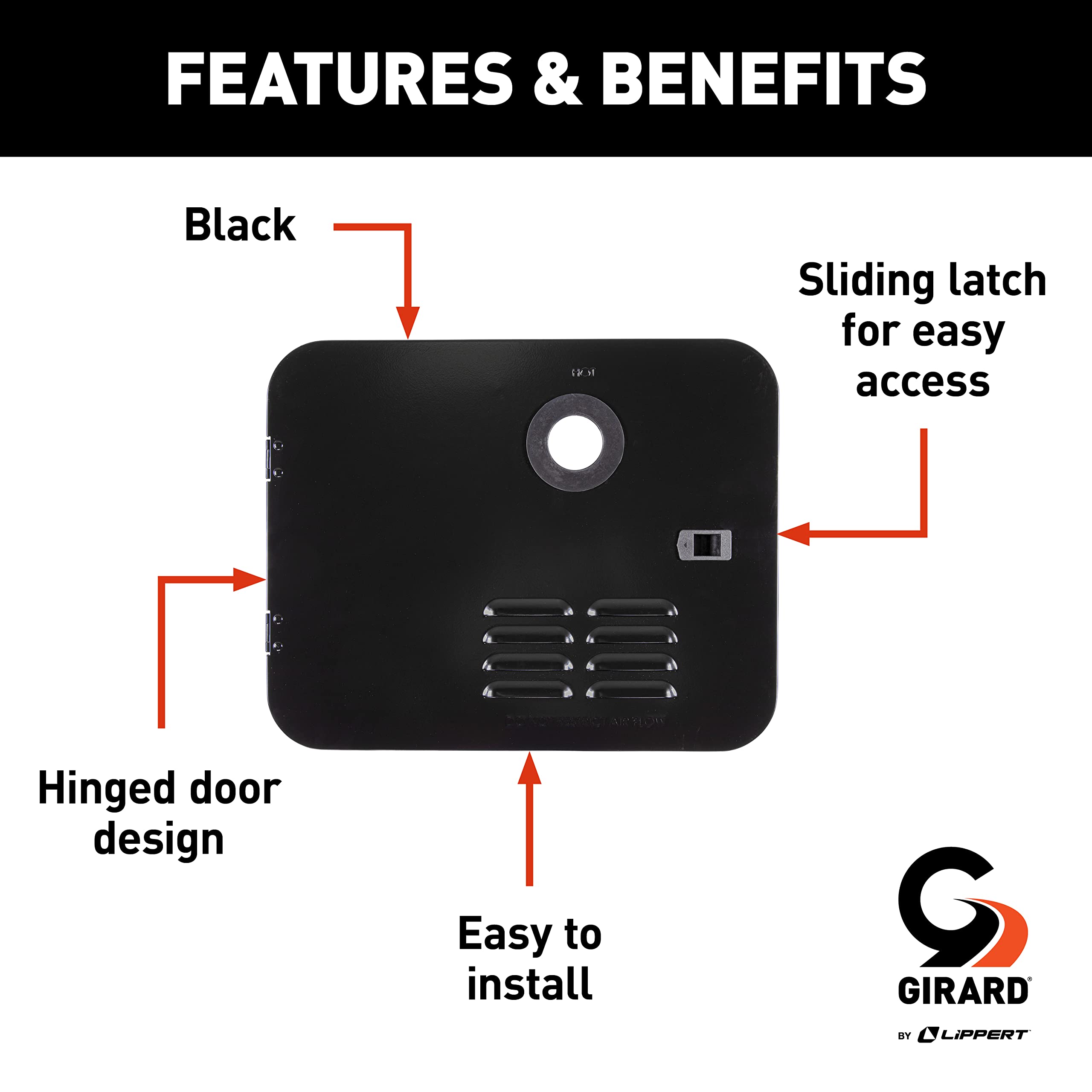 RV Water Heater Door Installation Kit Girard Products Llc - 6-Gallon, Black