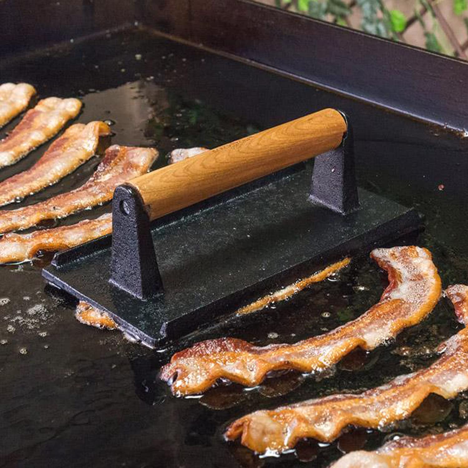 Outdoor Griddle Blackstone 1543 Breakfast Preparation Kit with Pancake Batter Dispenser, Cast Iron Bacon Press, and 2 Non Stick Steel Egg Rings