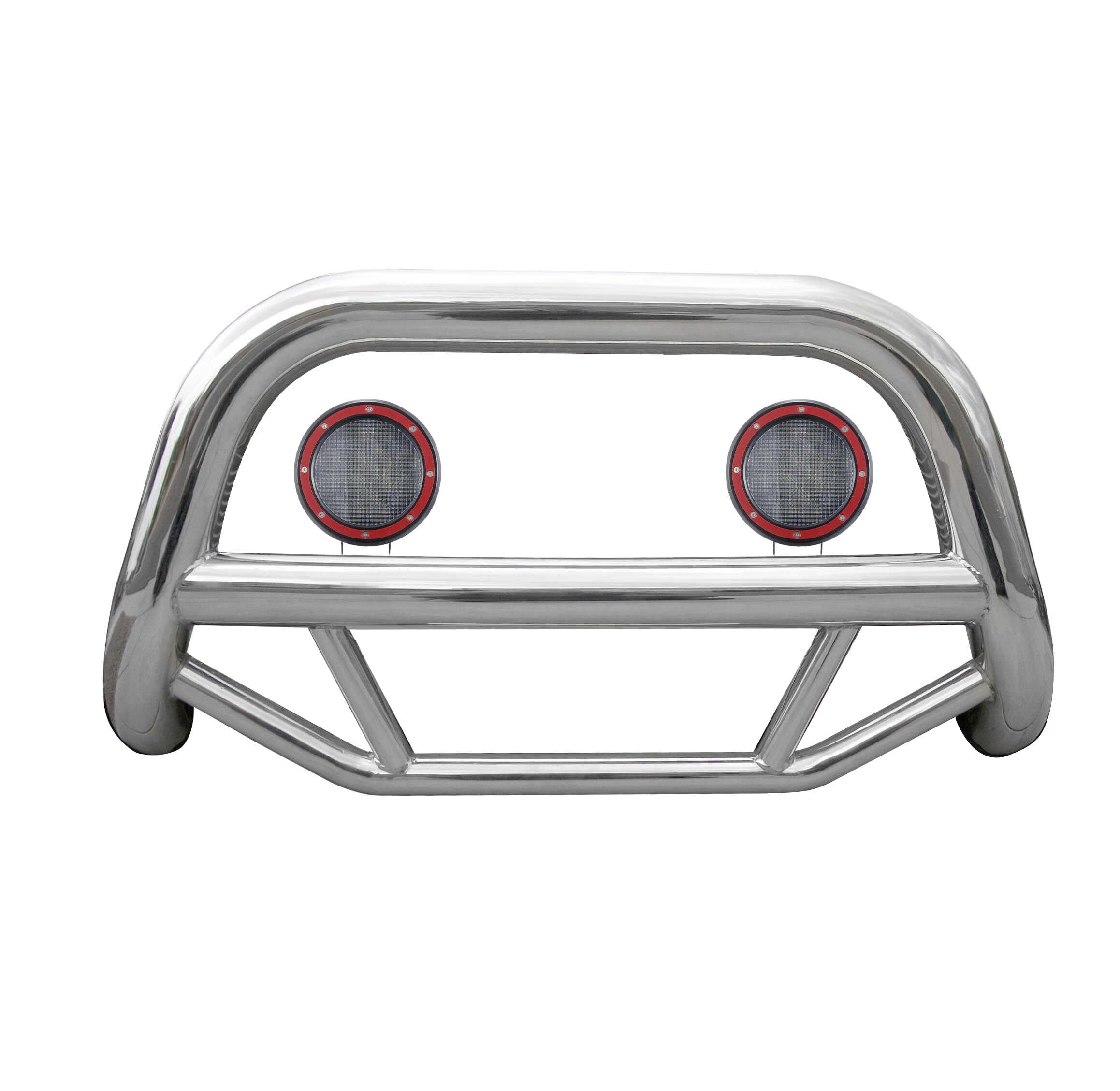 Max Bull Bar Kit Black Horse No Skid Plate Stainless Steel Compatible with 2022-2025 Nissan Pathfinder|2022-2024 Infiniti QX60, Comes with a Set of 5.3" Red Round Flood LED Lights