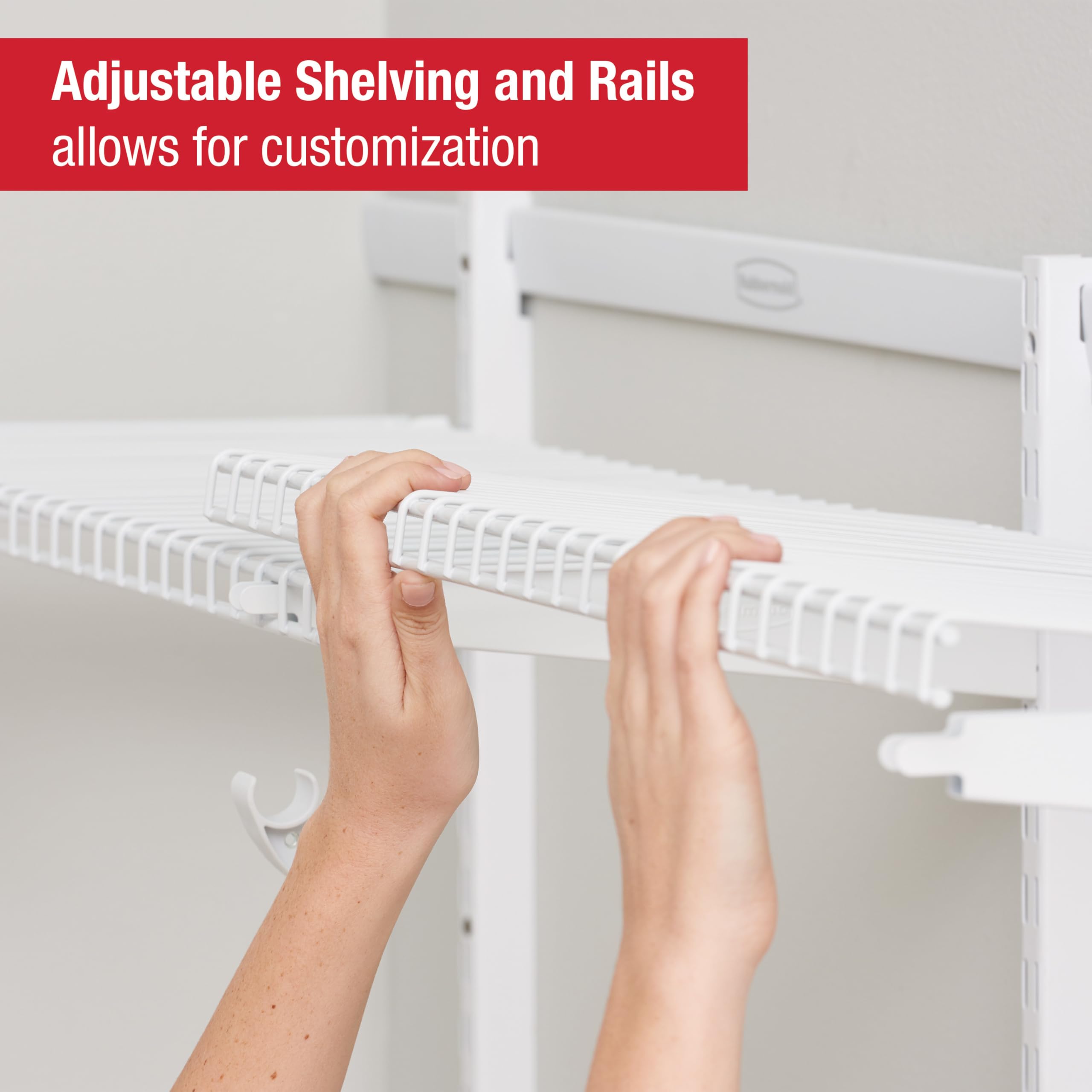 Configurations Rubbermaid Custom Closet Kit 2-4 Ft. Adjustable Metal Wire Shelving White Finish Expandable Organization System Hardware Included for Home Closet/Pantry/Laundry/Mudroom