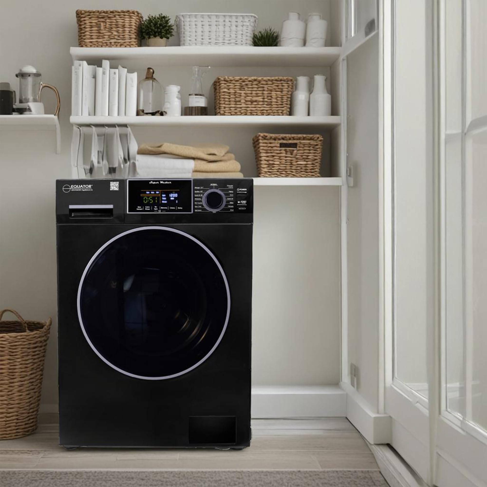 Compact Equator Washer 1.6cf/15lbs PET CYCLE 15 Programs 110V in Black