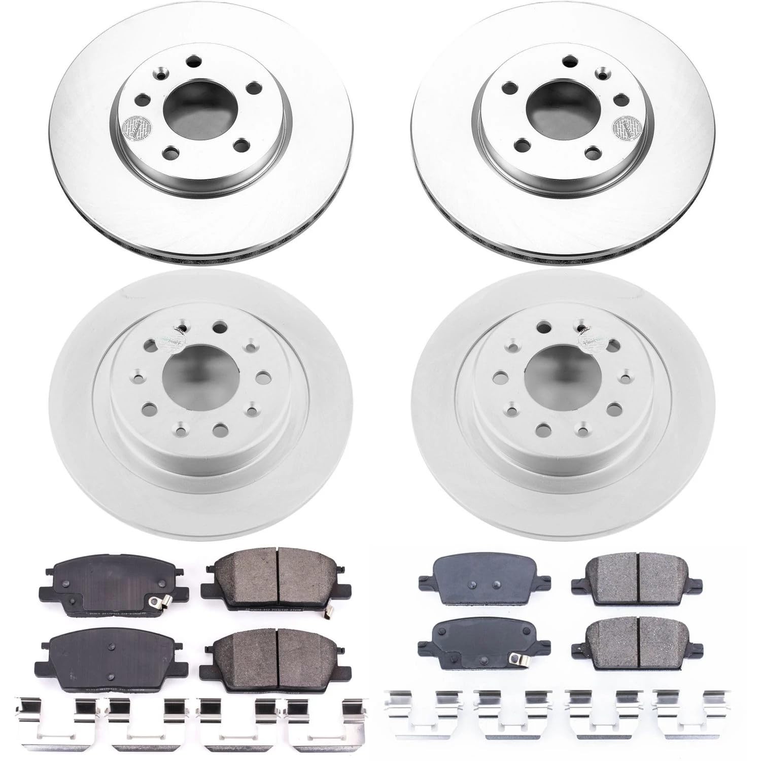Power Stop CRK7567 Front & Rear Brake Kit- Coated Brake Rotors and Z17 Ceramic Brake Pads For Chevrolet Malibu 2016-2020 [Model Specific]