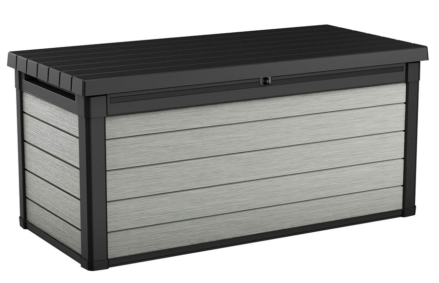 Keter 150 Gallon Denali Resin Large Deck Box with Double Wall 20mm Panels - Paintable and Drillable-Organization and Storage for Patio Furniture and Outdoor Items, Grey & Black