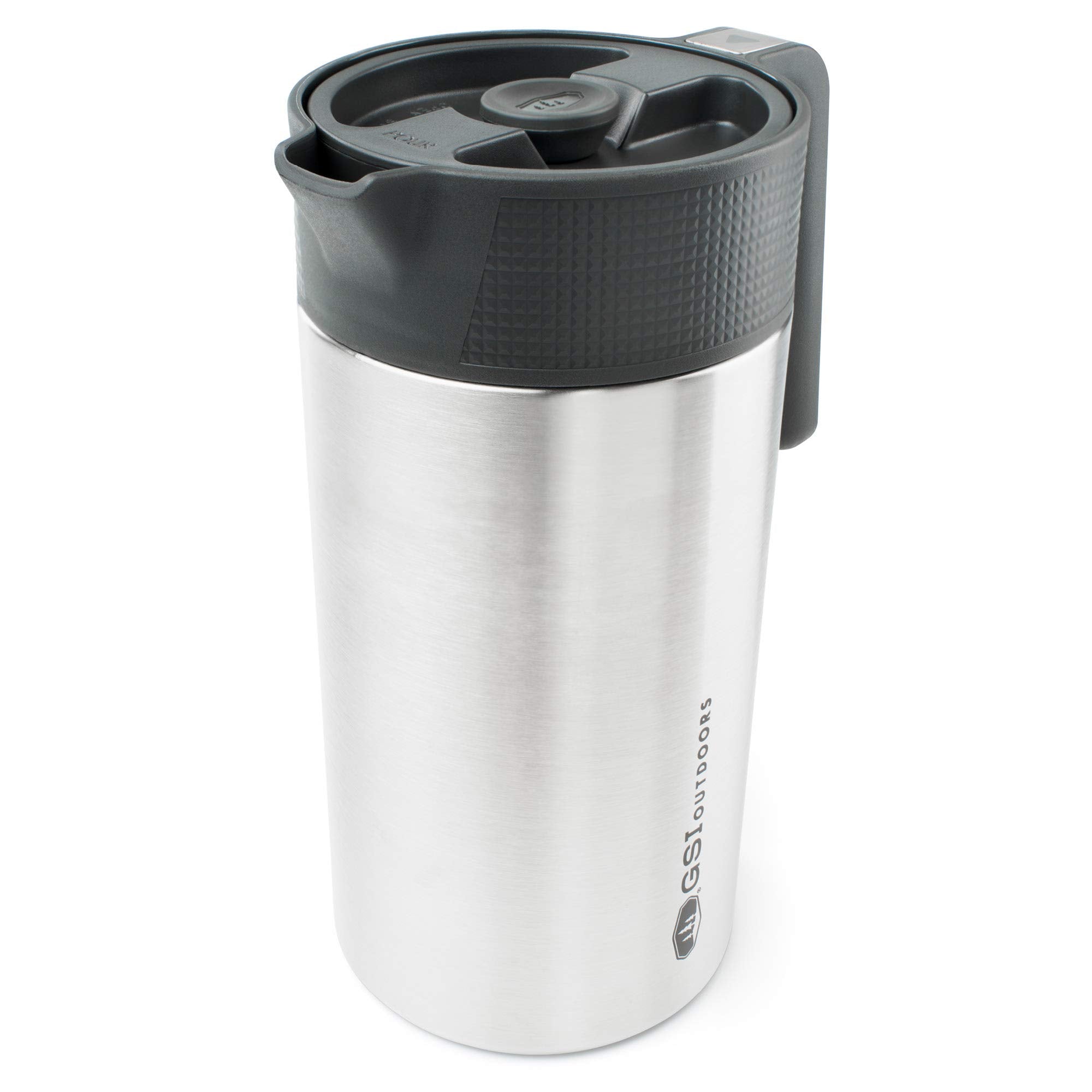 Glacier Stainless GSI Outdoors JavaPress, 30oz French Press Coffee Mug for Camping, Brushed