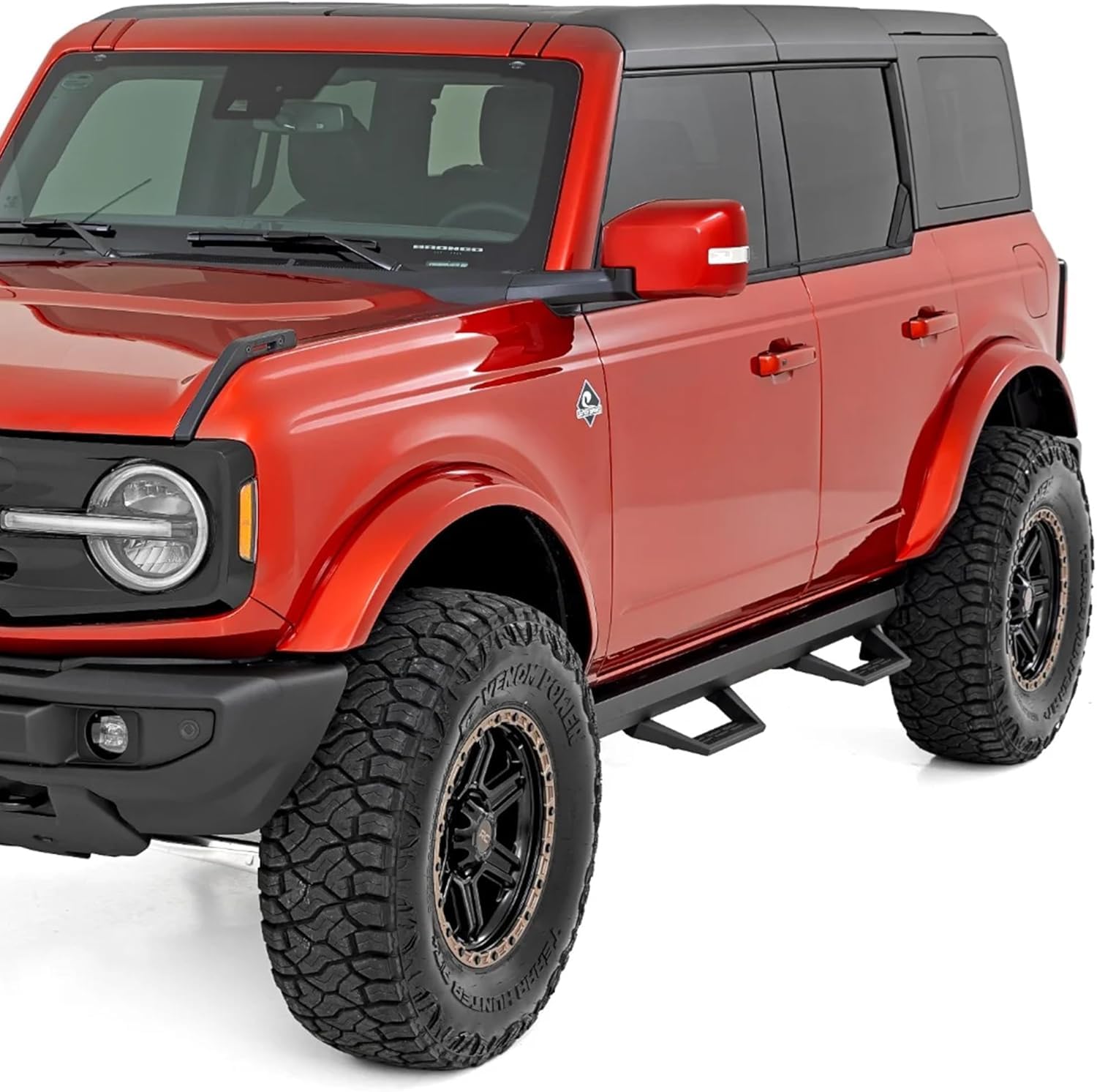 79 Series Rough Country One Piece Aluminum Wheel - 17x8.5, 6x5.5 Bolt Pattern, +0mm Offset, Stylish 6-Spoke Design, Semi-Gloss Black w/Bronze Ring