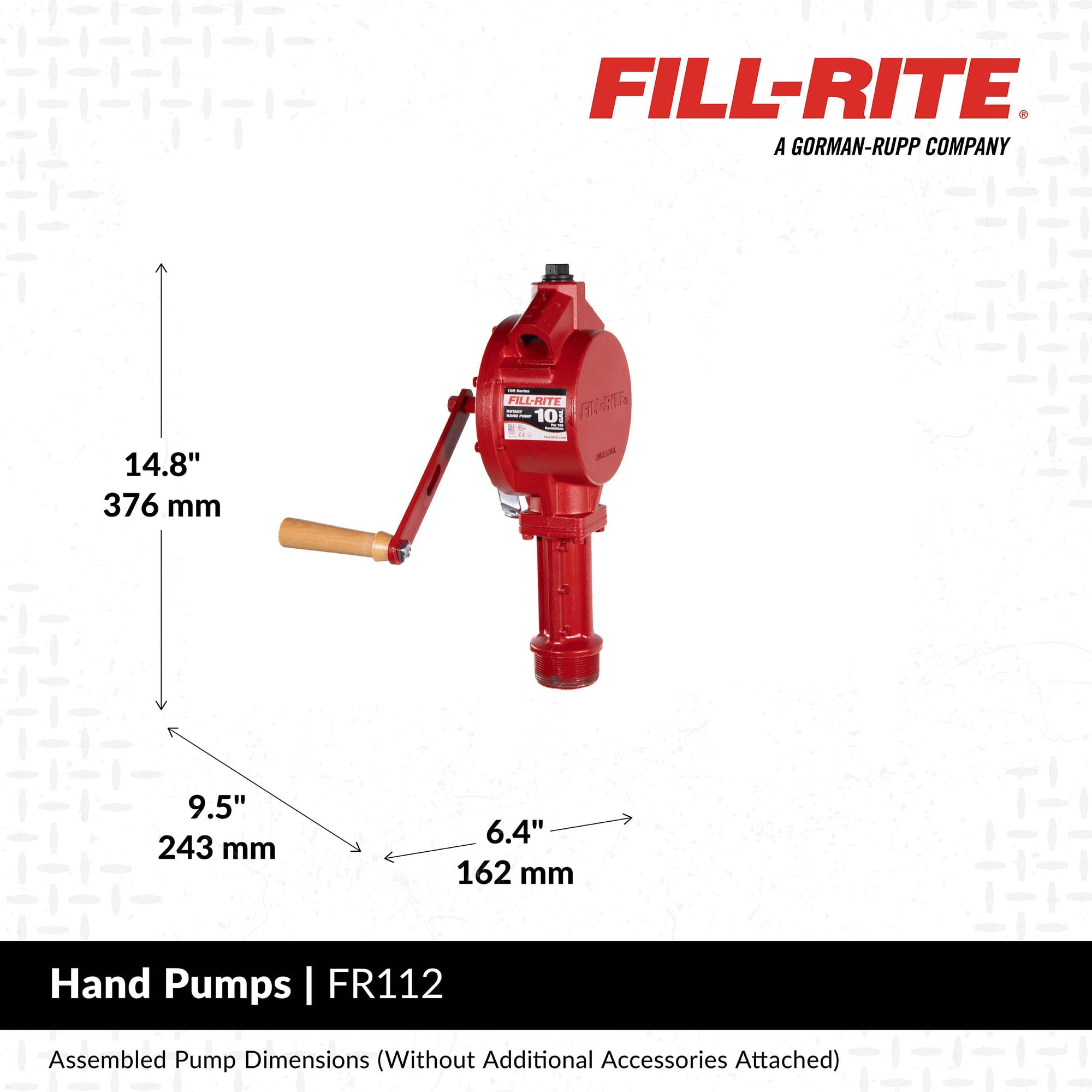 Fill-Rite Fuel Transfer FR112 Rotary Hand Pump w/Discharge Hose, Straight Spout, Vacuum Breaker, & Suction Pipe