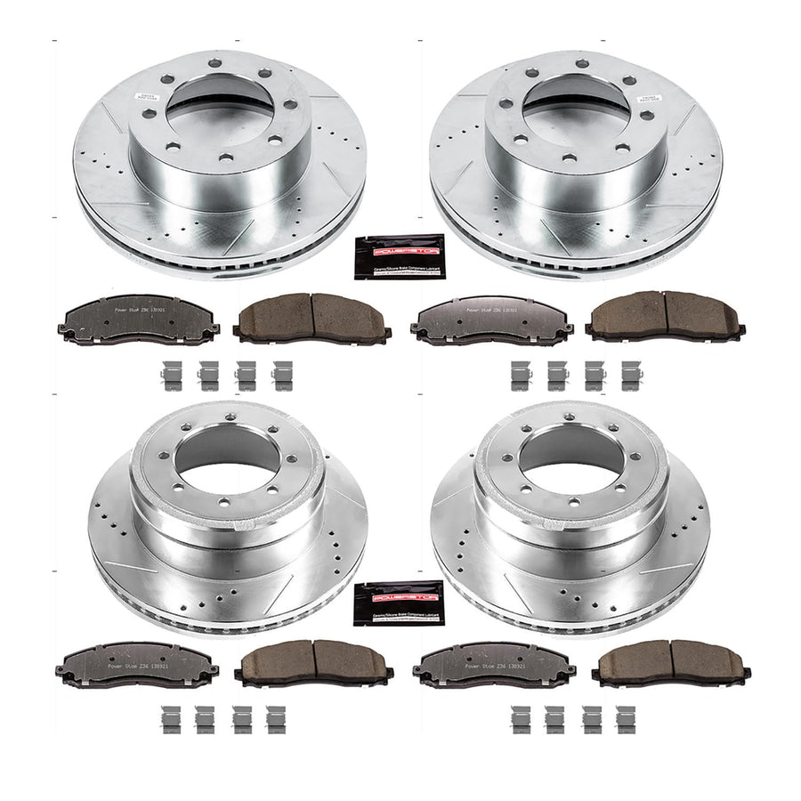 Power Stop K6404-36 Z36 Truck & Tow Front and Rear Brake Kit, Carbon Fiber Ceramic Brake Pads, Drilled and Slotted Brake Rotors For 2013-2022 Ford F-350 SD 4WD Dually | 2013-2016 Ford F-450 8Lug