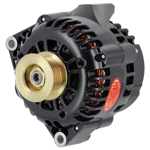 Alt Powermaster GM CS130D Black 165A 6 grv Pulley Side BAT Post 1-Wire or OE