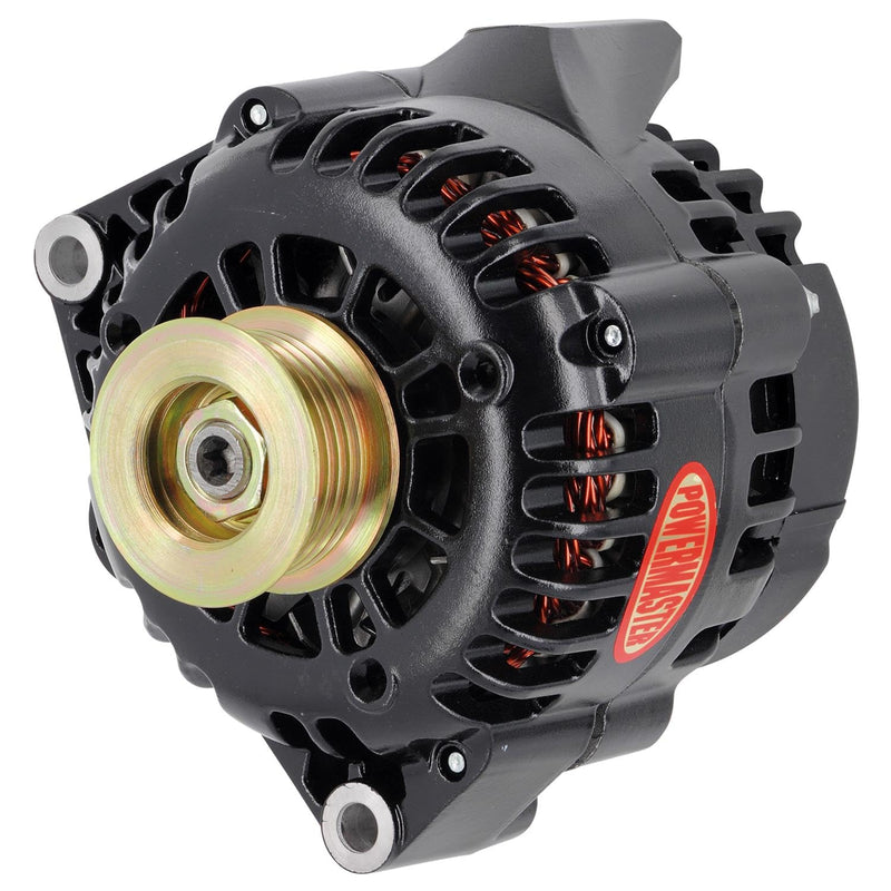 Alt Powermaster GM CS130D Black 165A 6 grv Pulley Side BAT Post 1-Wire or OE