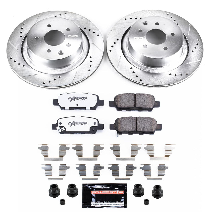 Rear Z26 Carbon-Fiber Ceramic Brake Pads POWERSTOP with Drilled and Slotted Rotors Brake Kit For INFINITI Q60 2014-2015 [Vehicle Specific]