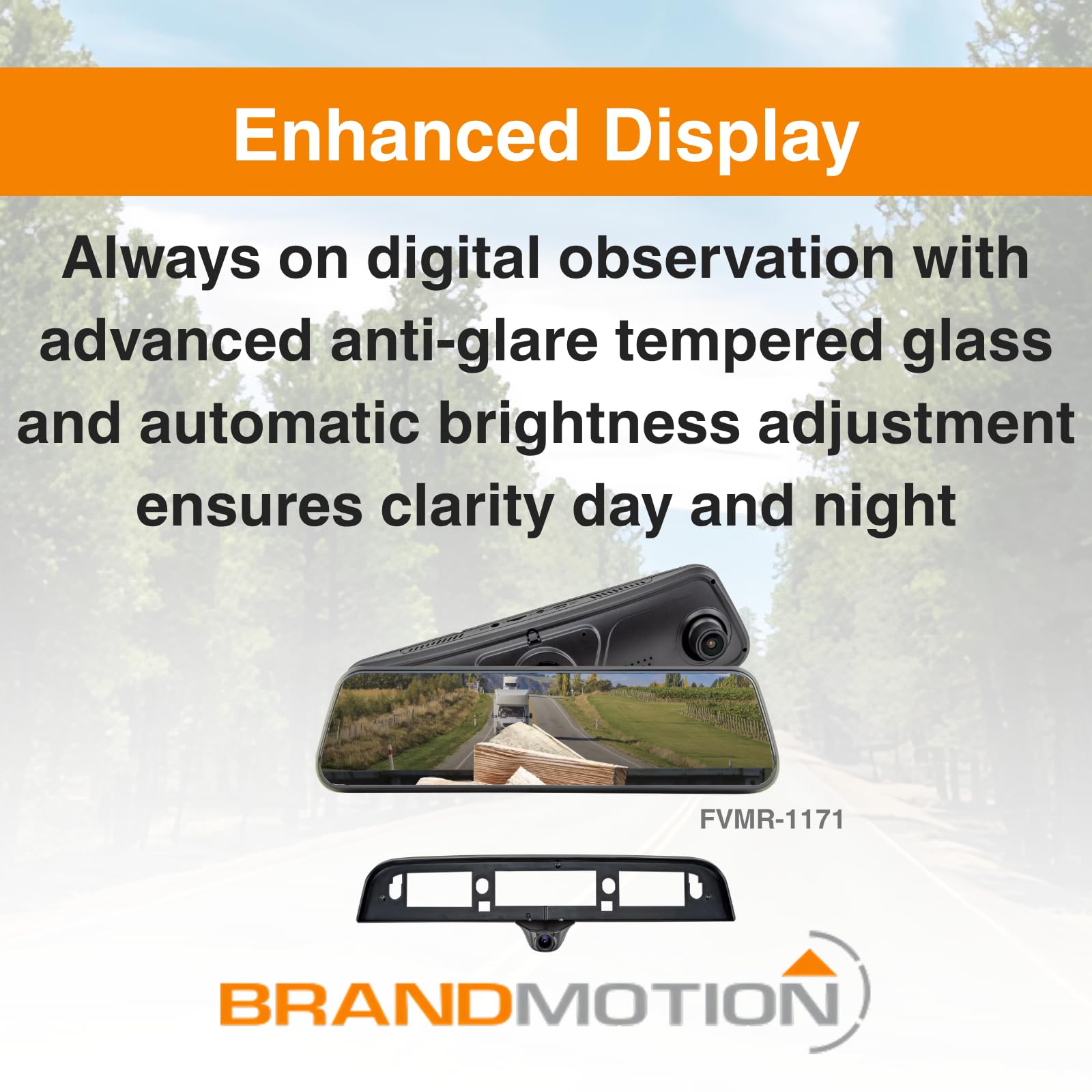 FullVUE Mirror Vision System Brandmotion FVMR-1171 fits 2021-2025 Ram 1500 | Automatic Brightness Adjustment | Anti-Glare Tempered Glass Screen | Provides Clear View with Night Vision