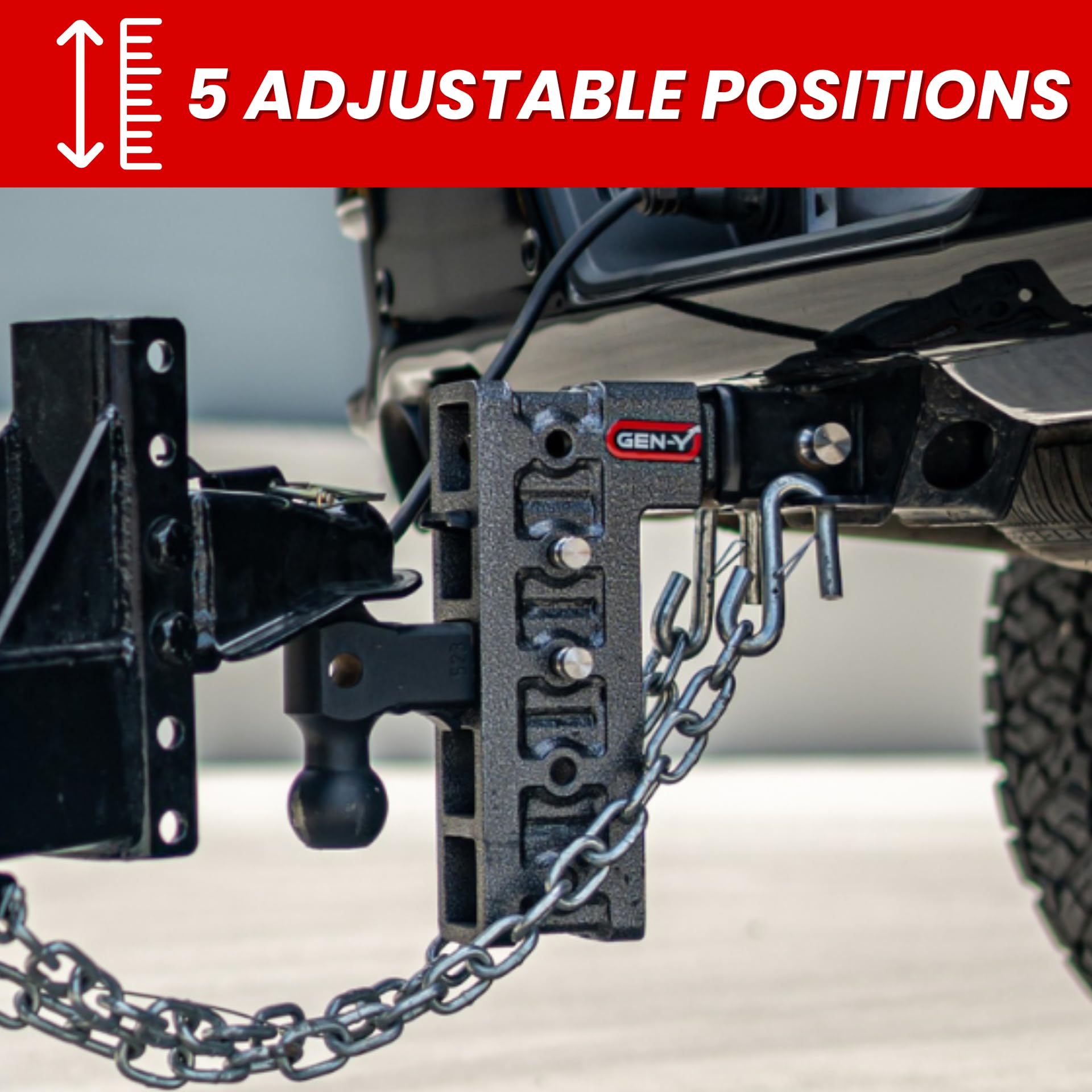 GEN-Y Hitch Tow Hitch with Pintle Lock and Dual-Ball for 2" Receiver - 10" Drop with 5 Adjustable Positions - 10,000 LB Towing Capacity - 1,500 LB Tongue Weight - Silver